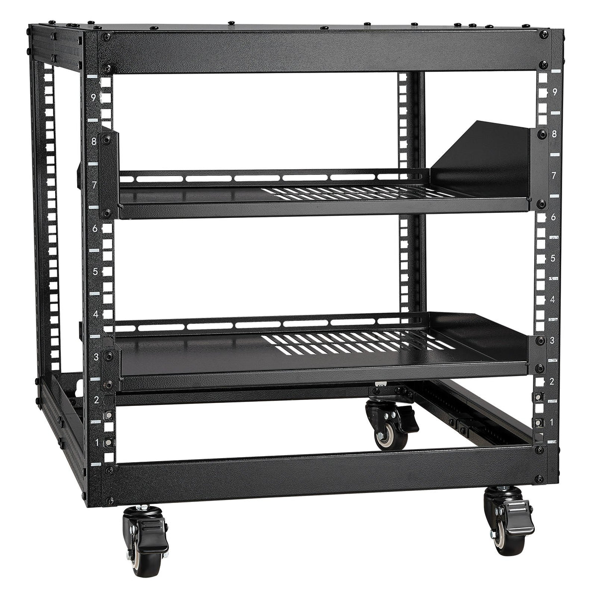 VEVOR 9U Open Frame Server Rack, 584.2 to 1016 mm Adjustable Depth, Free Standing or Wall Mount Network Server Rack with 360° Casters, Heavy Duty 4 Post Holds All Your Networking IT Equipment AV Gear