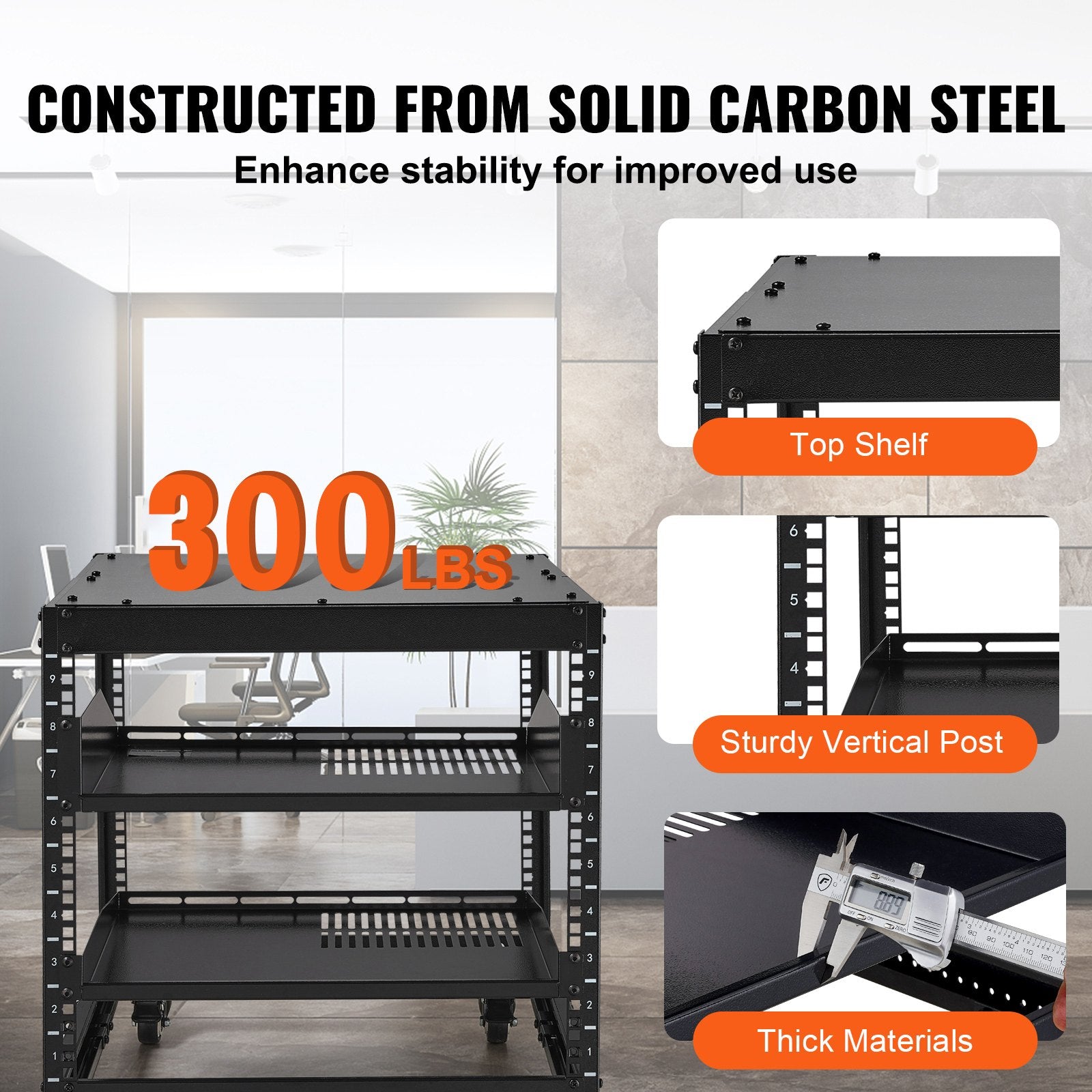 VEVOR 9U Open Frame Server Rack, 584.2 to 1016 mm Adjustable Depth, Free Standing or Wall Mount Network Server Rack with 360° Casters, Heavy Duty 4 Post Holds All Your Networking IT Equipment AV Gear