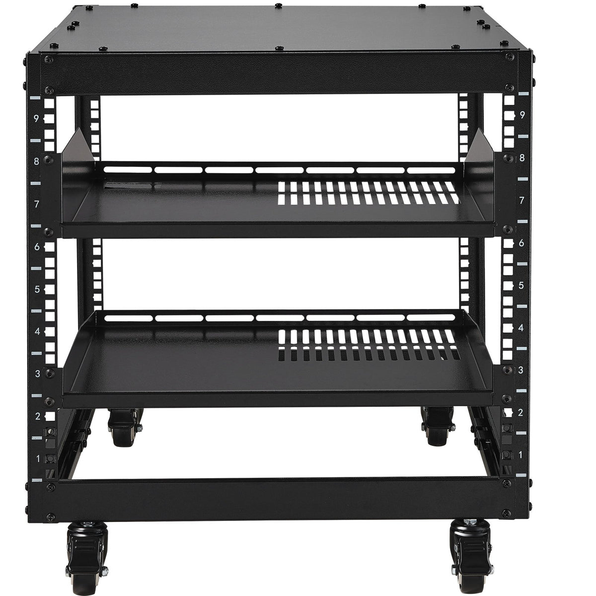 VEVOR 9U Open Frame Server Rack, 584.2 to 1016 mm Adjustable Depth, Free Standing or Wall Mount Network Server Rack with 360° Casters, Heavy Duty 4 Post Holds All Your Networking IT Equipment AV Gear