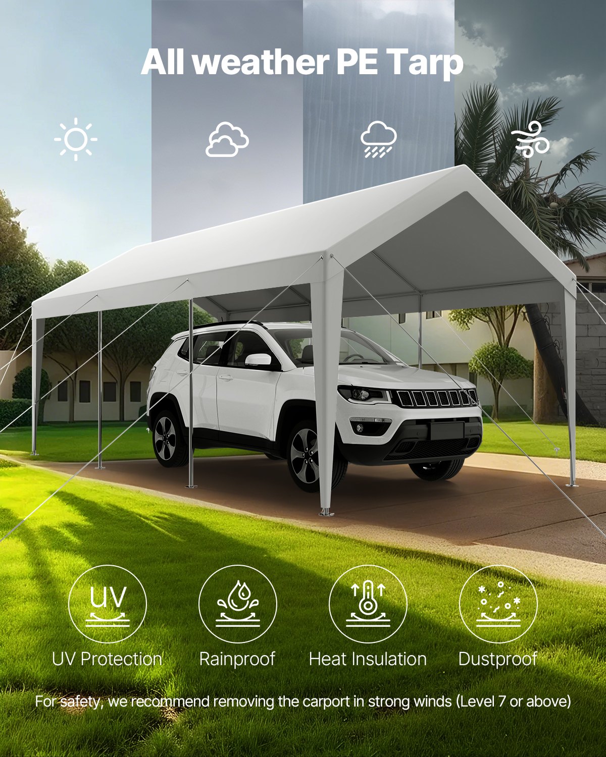 VEVOR Carport Car Canopy 10 x 20 FT Heavy Duty Portable Car Shelter Tent White