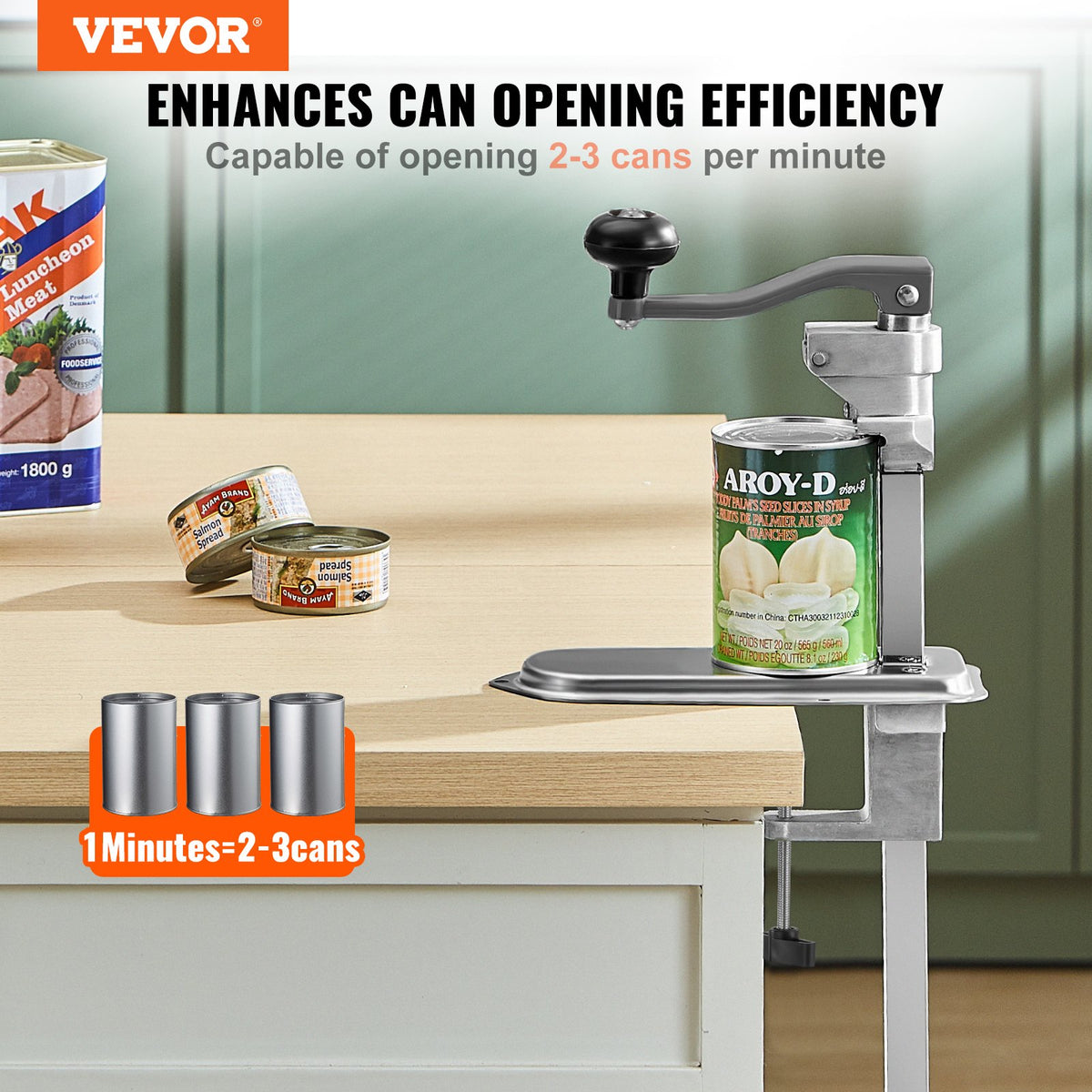 VEVOR Commercial Can Opener, Heavy-Duty Manual Tabletop Cans Opener for Cans Up to 300 mm Height, Height-Adjustable Can Openers Fixed with Screws & Table Clamp, for Restaurant, Hotel, and Food Store