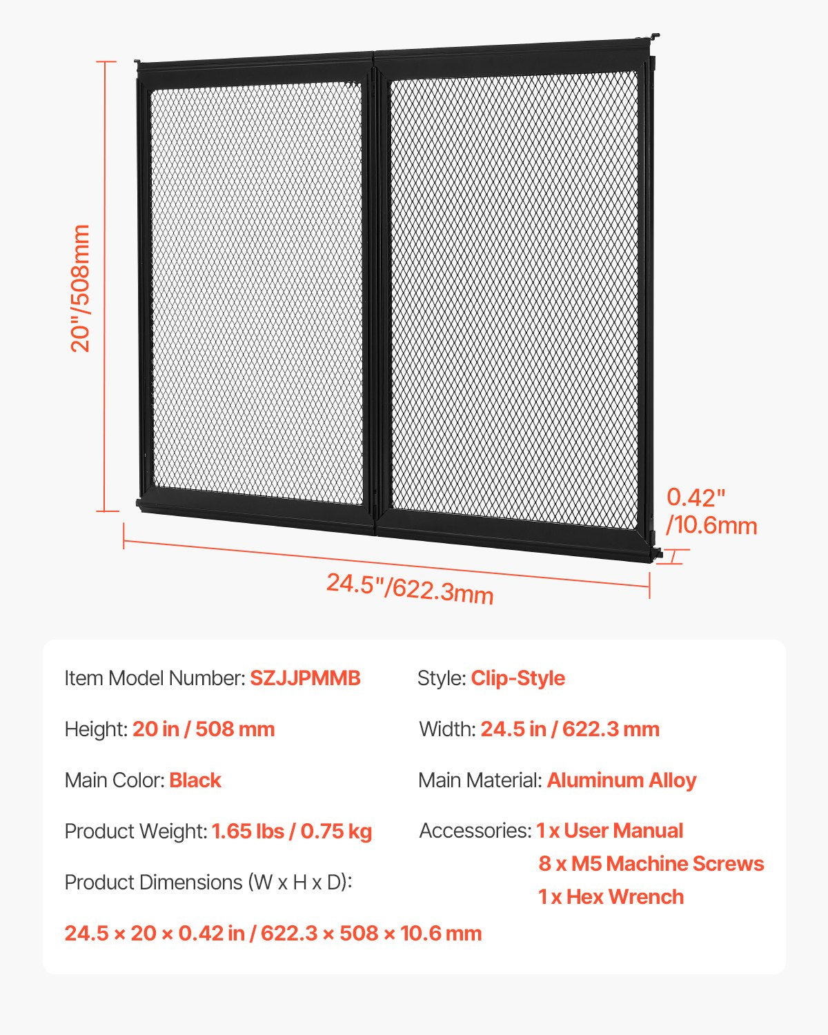 VEVOR RV Screen Door Protector,  622.3 x 508 mm Door Grille, Easy to Install and Disassemble, Reinforced Breathable Protective Mesh, Aluminum Alloy Camper RV Entry Protector for Pet Protection, Black