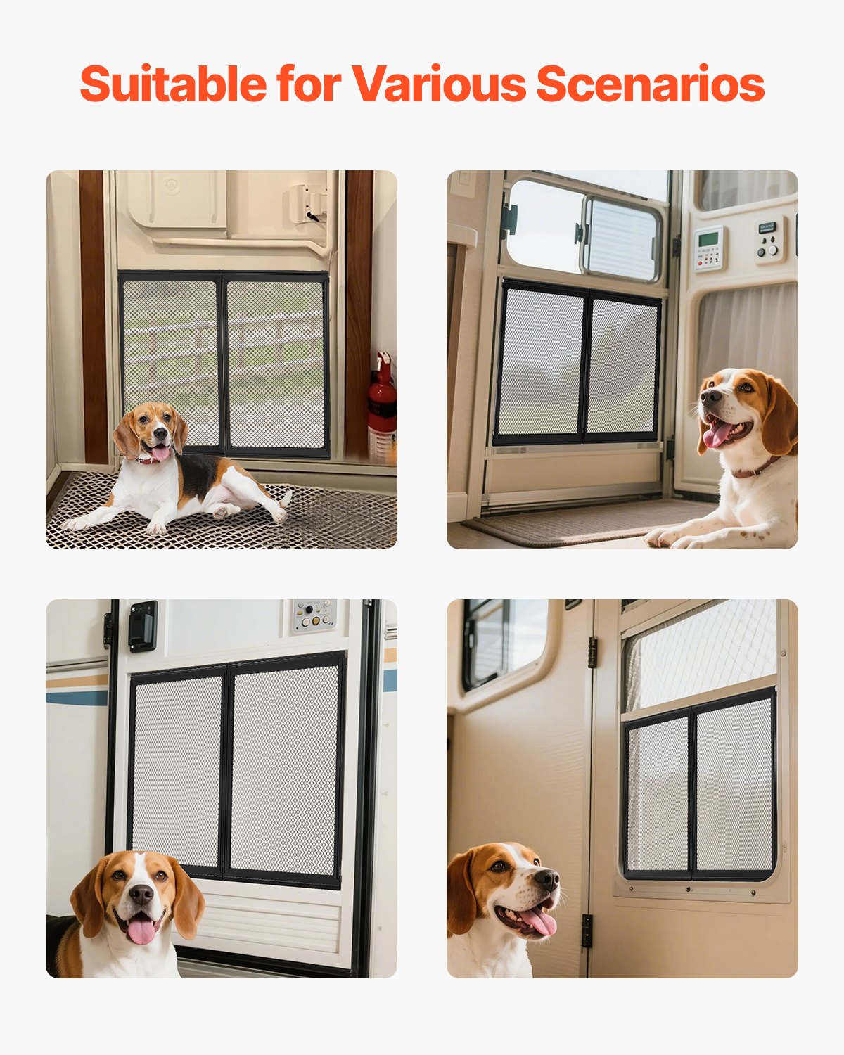 VEVOR RV Screen Door Protector, 571.5 x 508 mm Door Grille, Easy to Install and Disassemble, Reinforced Breathable Protective Mesh, Aluminum Alloy Camper RV Entry Protector for Pet Protection, Black
