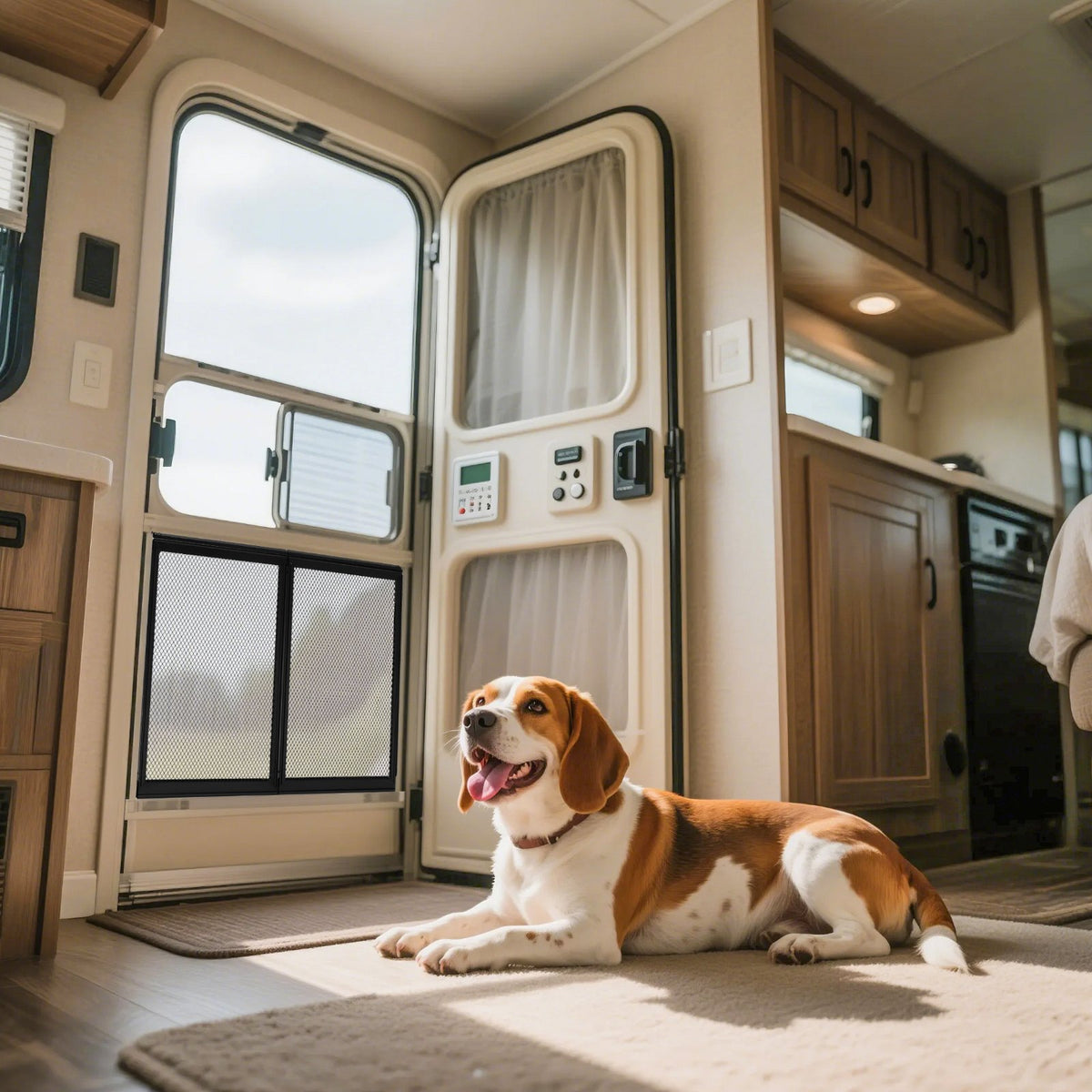 VEVOR RV Screen Door Protector, 571.5 x 508 mm Door Grille, Easy to Install and Disassemble, Reinforced Breathable Protective Mesh, Aluminum Alloy Camper RV Entry Protector for Pet Protection, Black