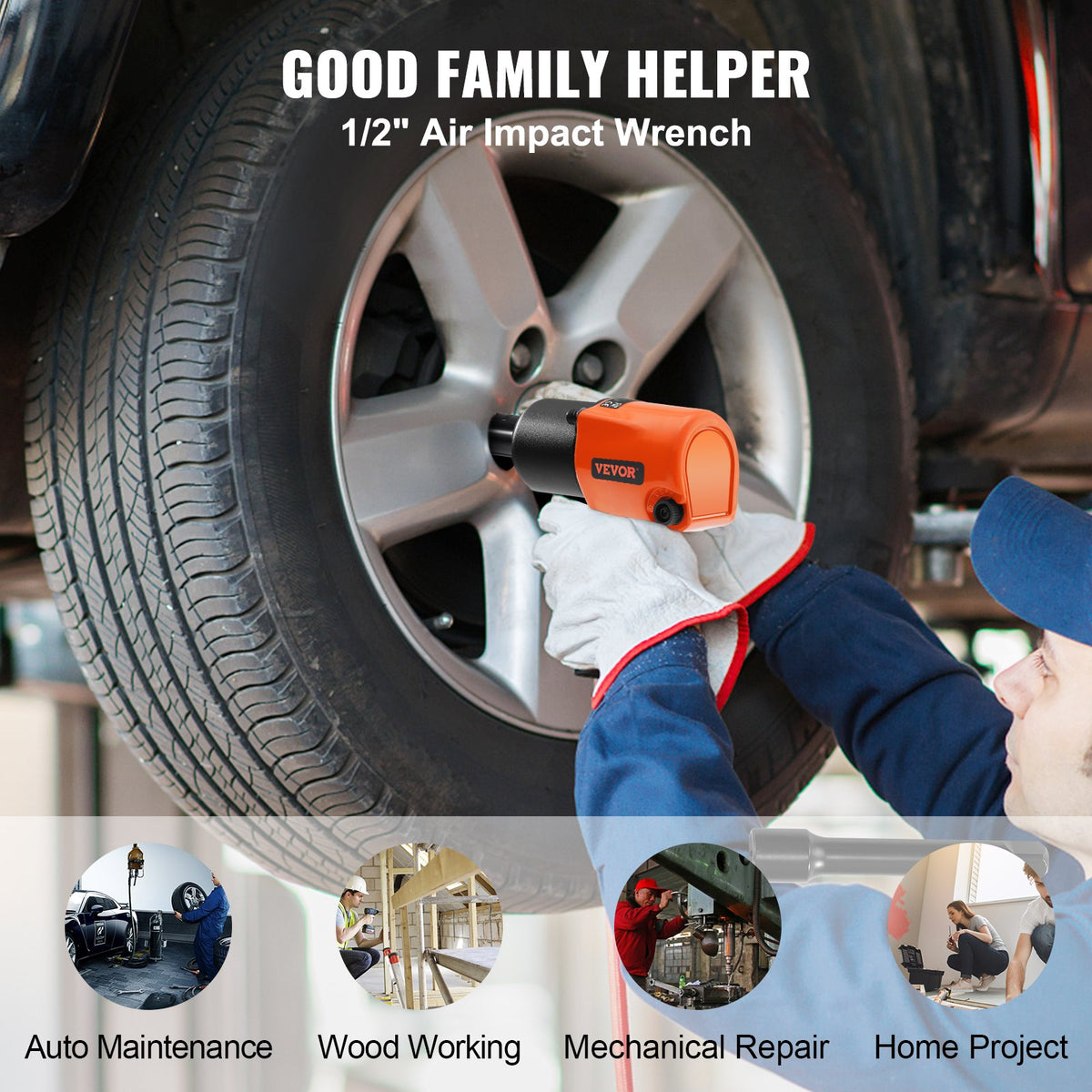 VEVOR Air Impact Wrench, 1/2" Drive Air Impact Gun Up to 880ft-lbs Nut-busting Torque, 7500RPM Lightweight Pneumatic Tool for Auto_epairs_nd_aintenance