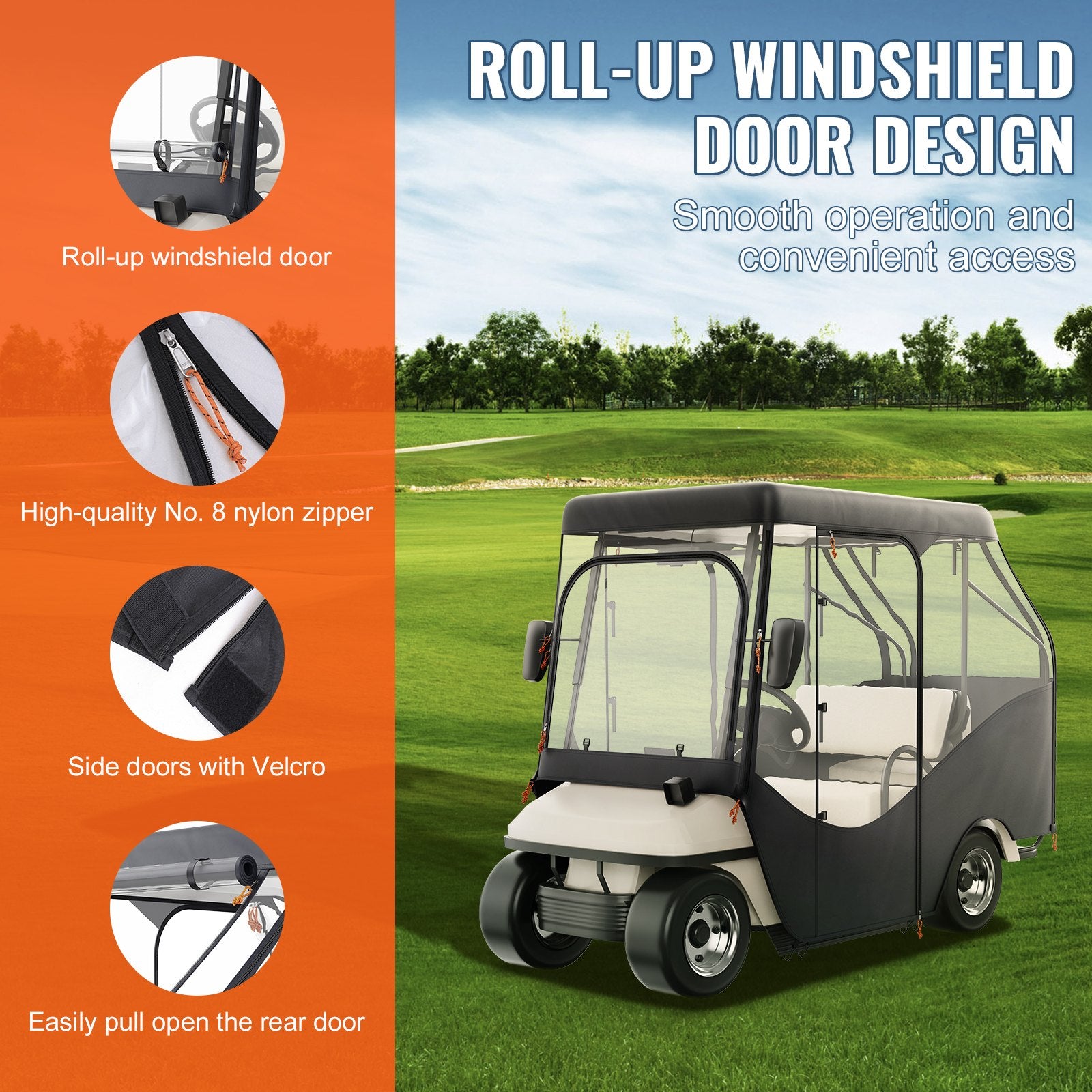 VEVOR Golf Cart Enclosure, 420D Polyester Driving Enclosure with 4-Sided Transparent Windows, 4 Passenger Club Car Covers Universal Fits for Most Brand Carts, Sunproof and Dustproof Outdoor Cart Cover