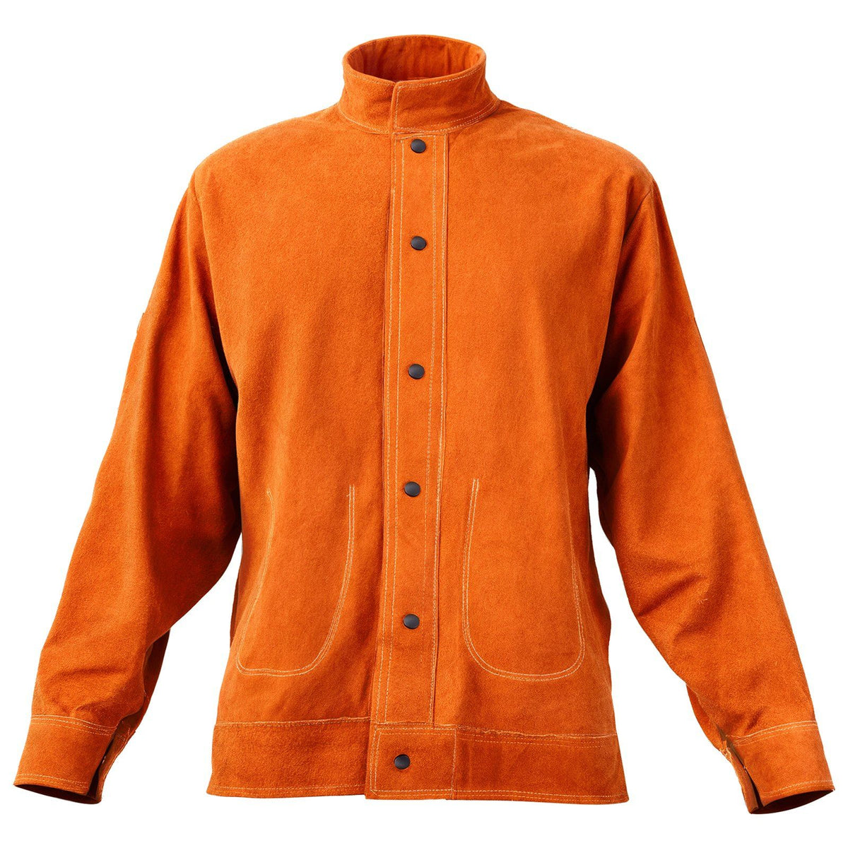 Flame-Resistant Welding Jacket - M Size, Heavy Duty Cowhide Leather Welding Jacket, Waterproof Heat-Resistant Safety Jacket with Snap Buttons, 4 Pockets &amp; Adjustable Cuffs for Welders Steelworks