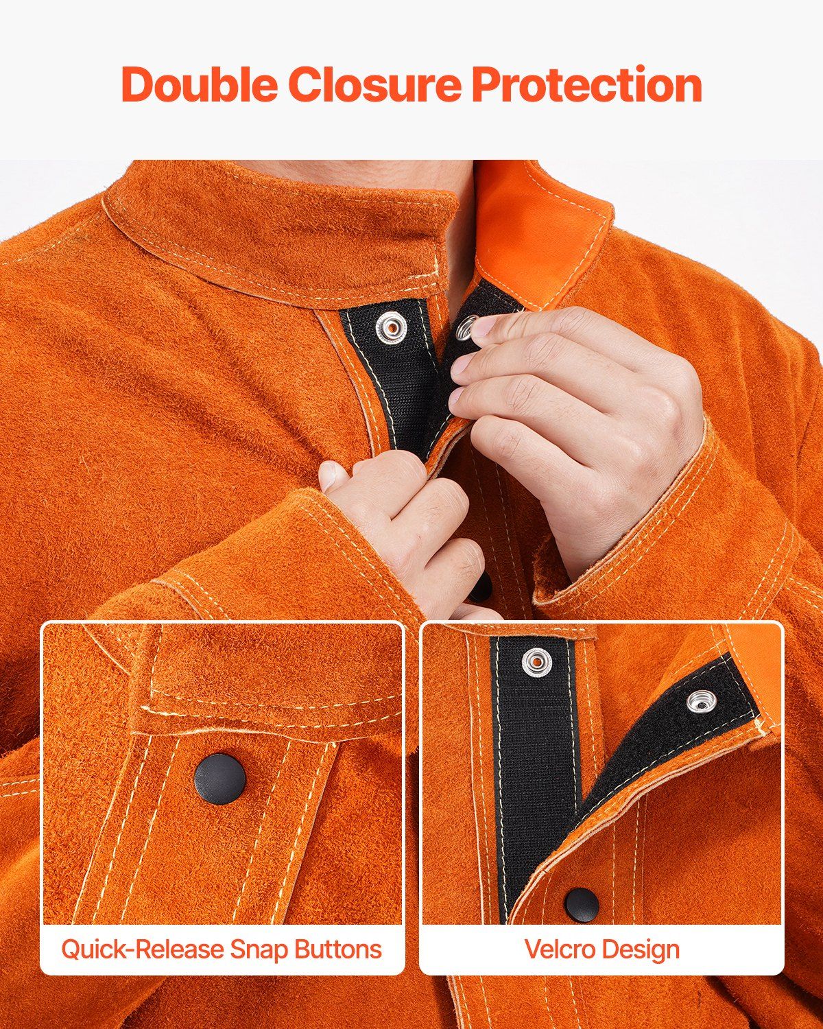 Flame-Resistant Welding Jacket - M Size, Heavy Duty Cowhide Leather Welding Jacket, Waterproof Heat-Resistant Safety Jacket with Snap Buttons, 4 Pockets & Adjustable Cuffs for Welders Steelworks