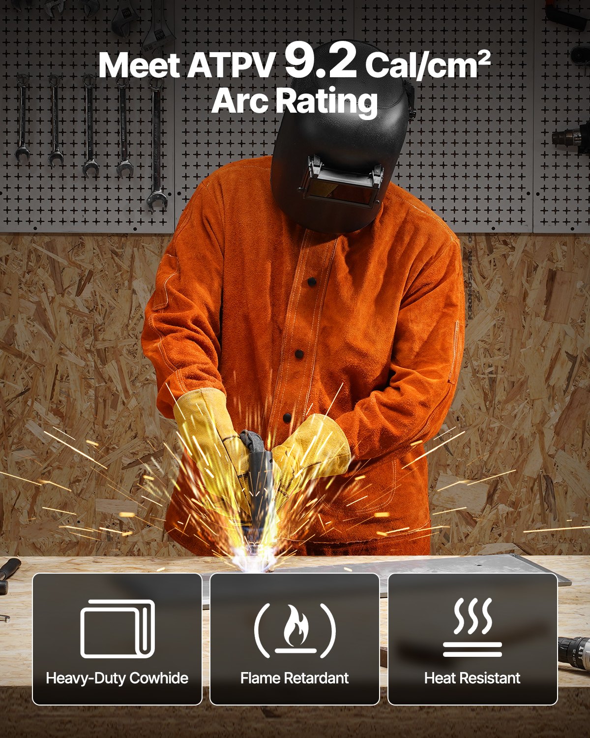 VEVOR Flame-Resistant Welding Jacket Heavy Duty Leather Welding Jacket XL Size