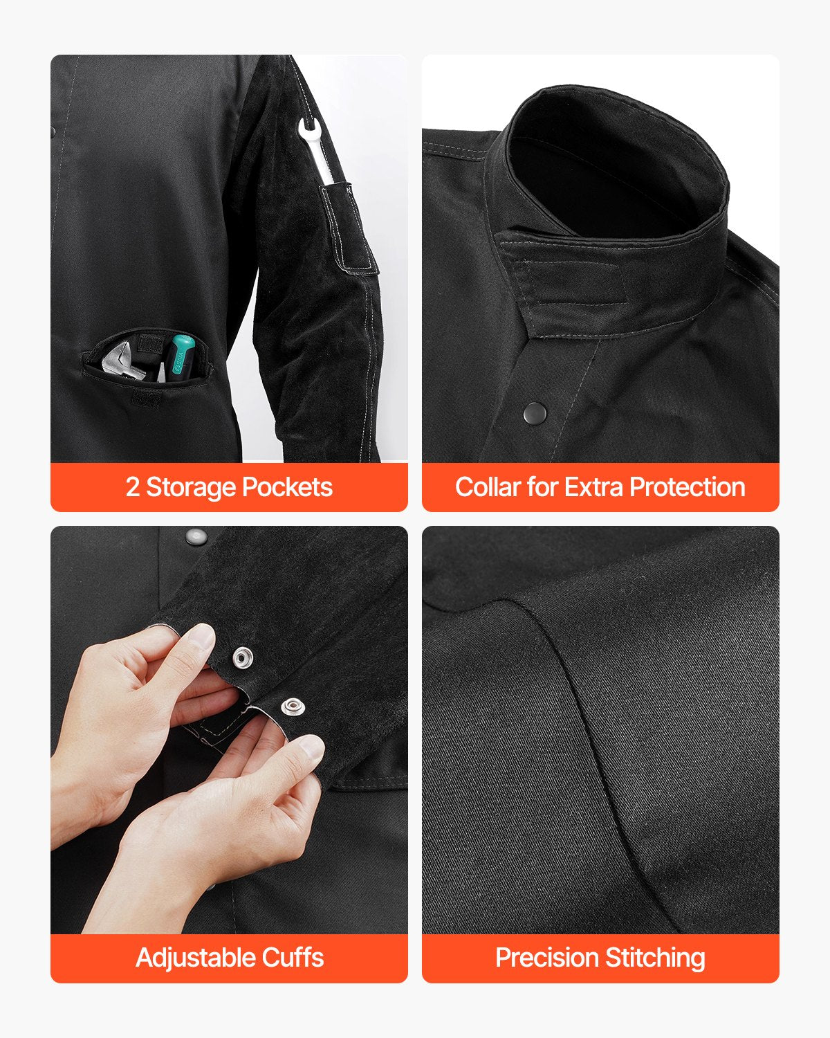 VEVOR FR Welding Jacket L Size Heavy Duty Cowhide Leather & 9oz FR Cotton