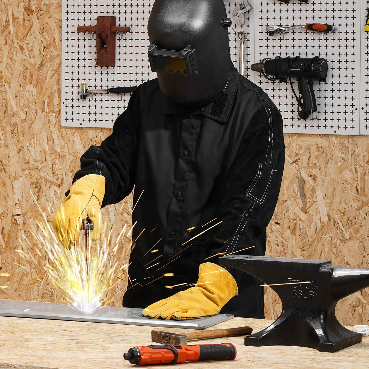 VEVOR FR Welding Jacket XL Size Heavy Duty Cowhide Leather & 9oz FR Cotton