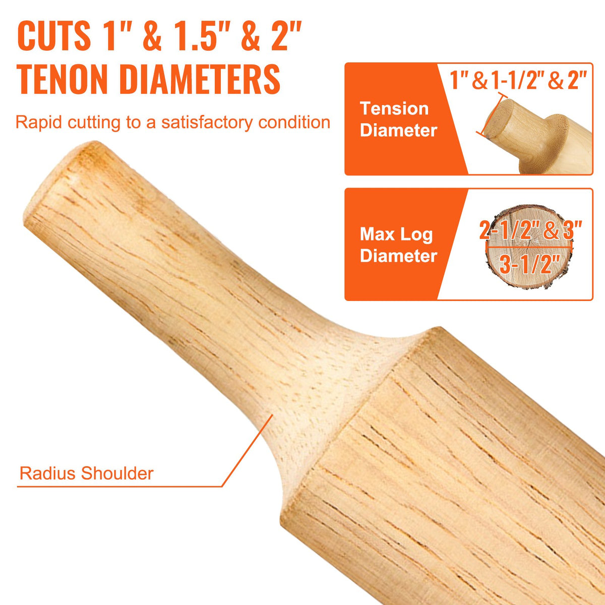 VEVOR Tenon Cutter Log Furniture Kit 1" & 1.5"& 2" w/ Curved Blade for Home DIY