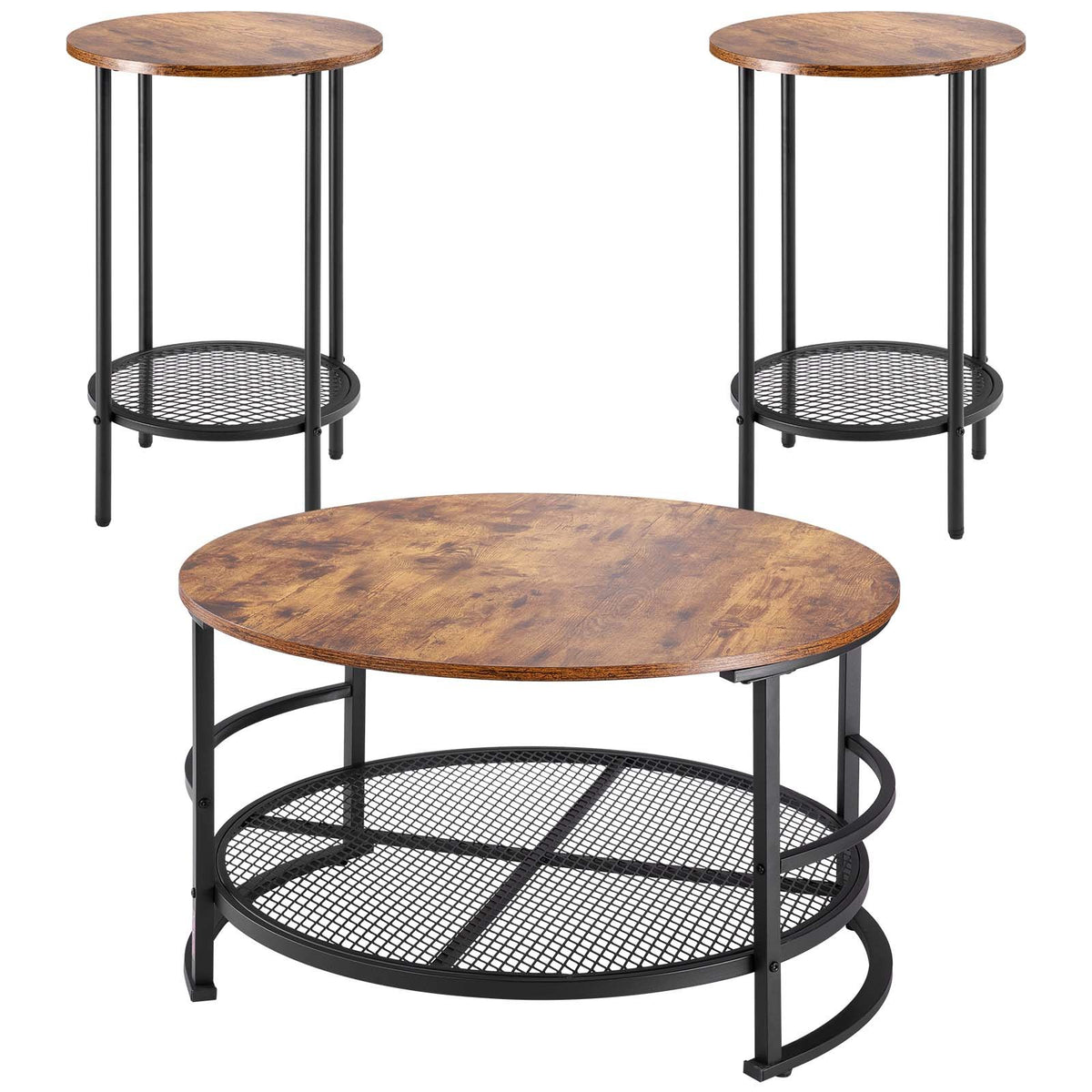 VEVOR 3 Pieces Round Coffee Table Set 80 cm with 2 End Tables for Living Room