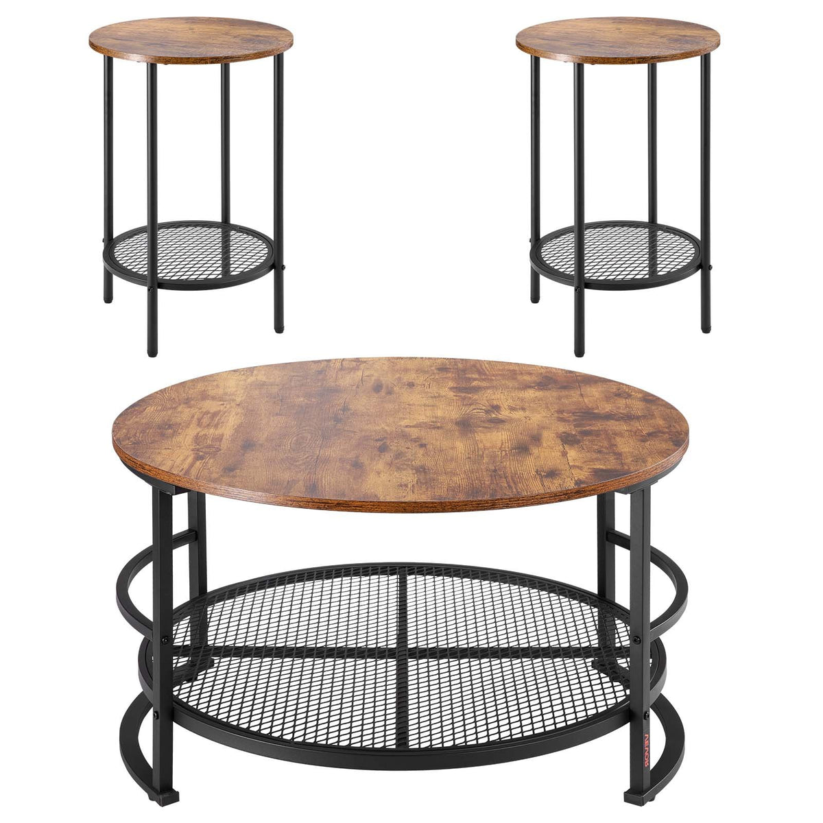 VEVOR 3 Pieces Round Coffee Table Set 80 cm with 2 End Tables for Living Room