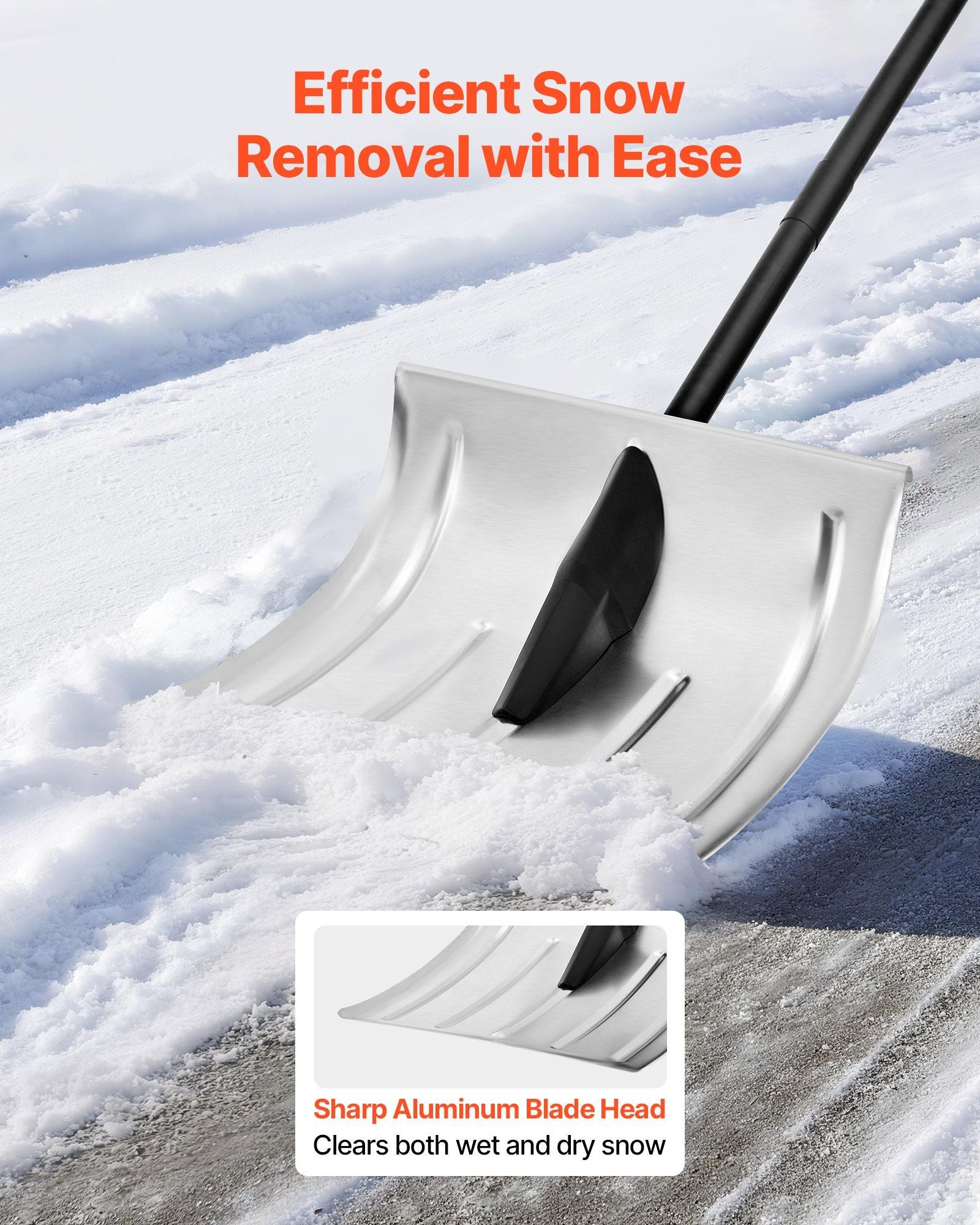Snow Shovel for Driveway, 40cm Wide Aluminum Alloy Snow Shovel, Non Slip Grip, Large Capacity Snowplow Shovels, Detachable & Lightweight Snows Removal Tool for Garden Car Camping Outdoors