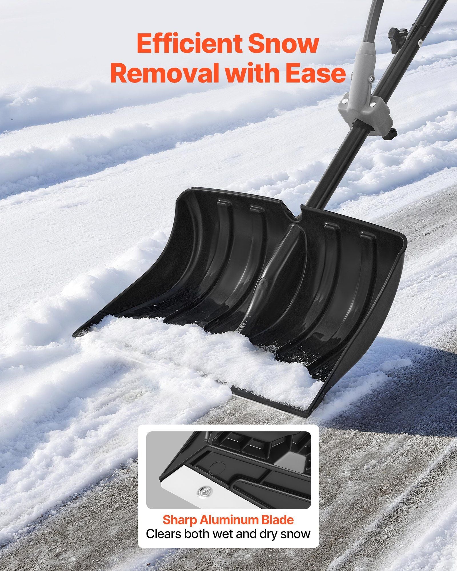 Snow Shovel for Driveway, 45.5cm Wide Snow Shovel with Assist D-shaped Handles, Non Slip Grip, Large Capacity Snowplow Shovels, Lightweight Snows Removal Tool for Garden Car Camping Outdoors