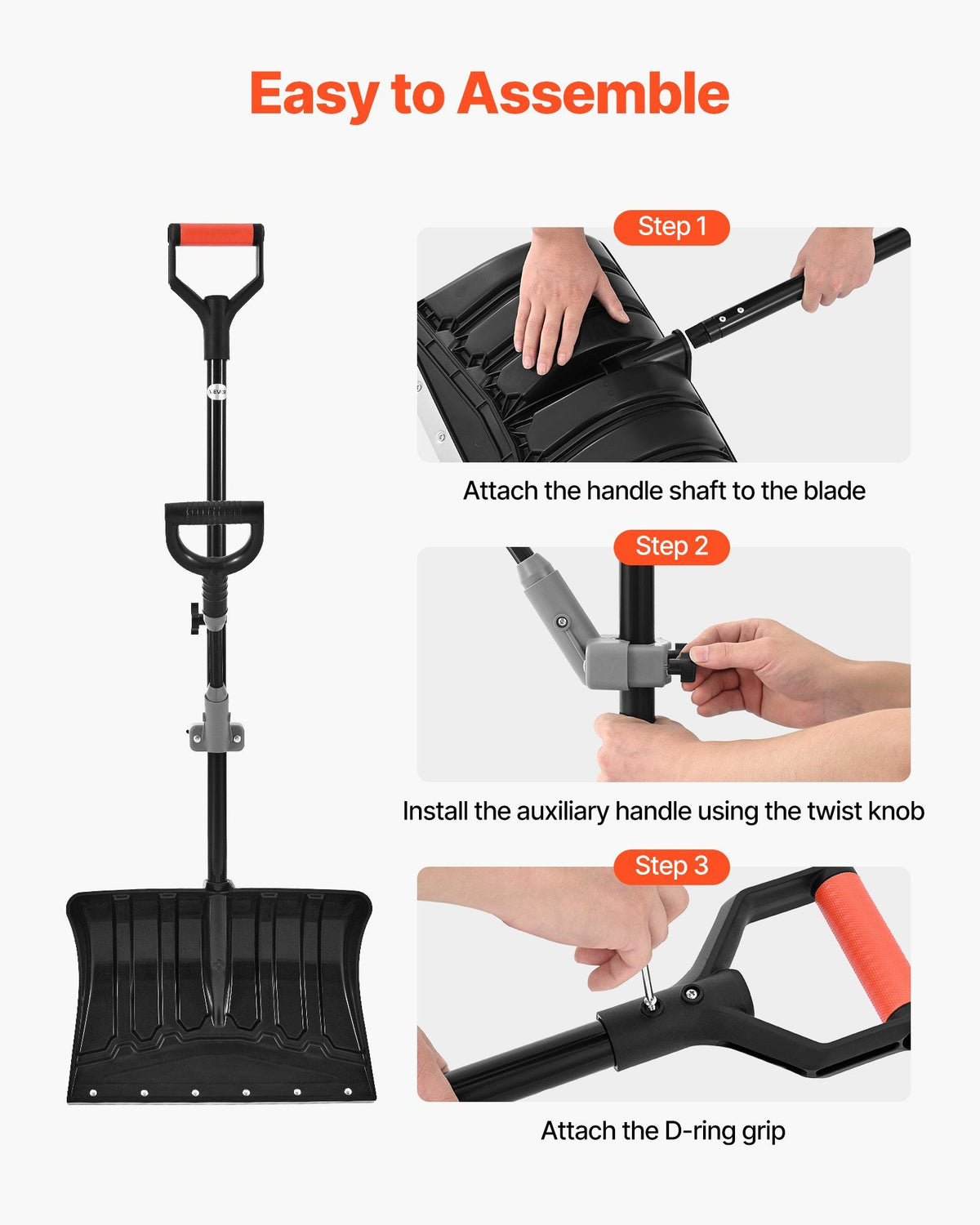 Snow Shovel for Driveway, 45.5cm Wide Snow Shovel with Assist D-shaped Handles, Non Slip Grip, Large Capacity Snowplow Shovels, Lightweight Snows Removal Tool for Garden Car Camping Outdoors