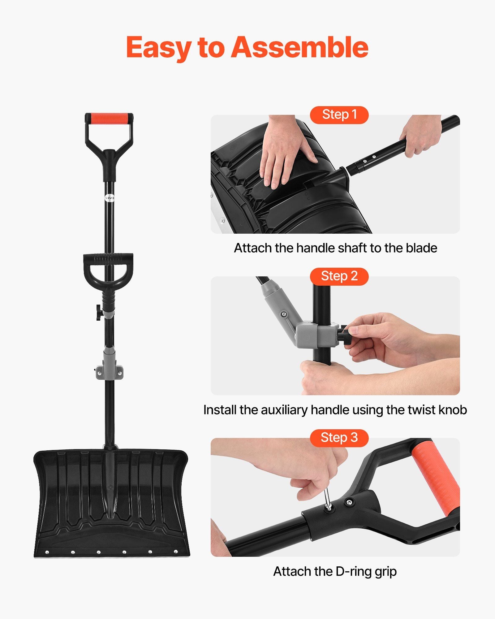 Snow Shovel for Driveway, 45.5cm Wide Snow Shovel with Assist D-shaped Handles, Non Slip Grip, Large Capacity Snowplow Shovels, Lightweight Snows Removal Tool for Garden Car Camping Outdoors