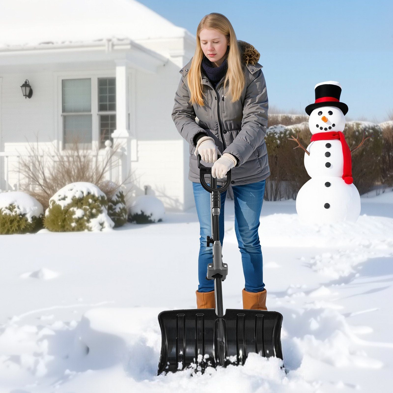 Snow Shovel for Driveway, 45.5cm Wide Snow Shovel with Assist D-shaped Handles, Non Slip Grip, Large Capacity Snowplow Shovels, Lightweight Snows Removal Tool for Garden Car Camping Outdoors