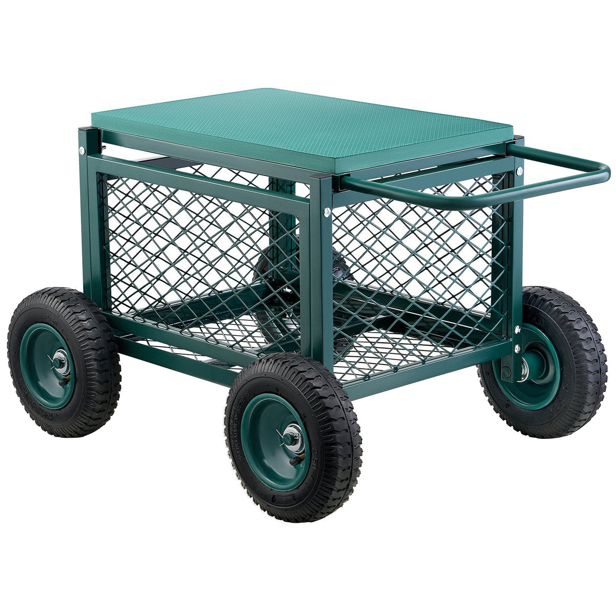 Rolling Garden Cart with Seat, Metal Rolling Garden Work Seat with Wheels, Supports up to 181 kg, Heavy Duty Gardening Cart Scooter, Outdoor Wagon &amp; Stool on Wheels for Lawn, Patio, Backyard