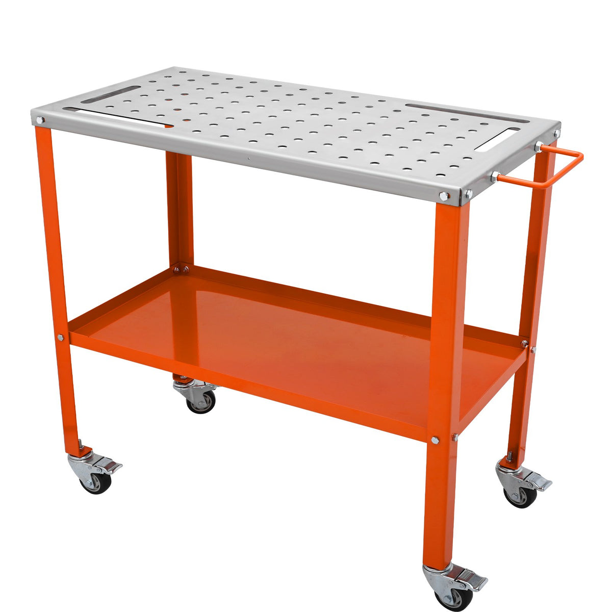 VEVOR 36&quot; x 18&quot; Welding Table, 1200lbs Load Capacity Steel Welding Workbench Table on Wheels, Portable Work Bench with Braking Lockable Casters, 4 Tool Slots, 5/8-inch Fixture Holes, Tool Tray