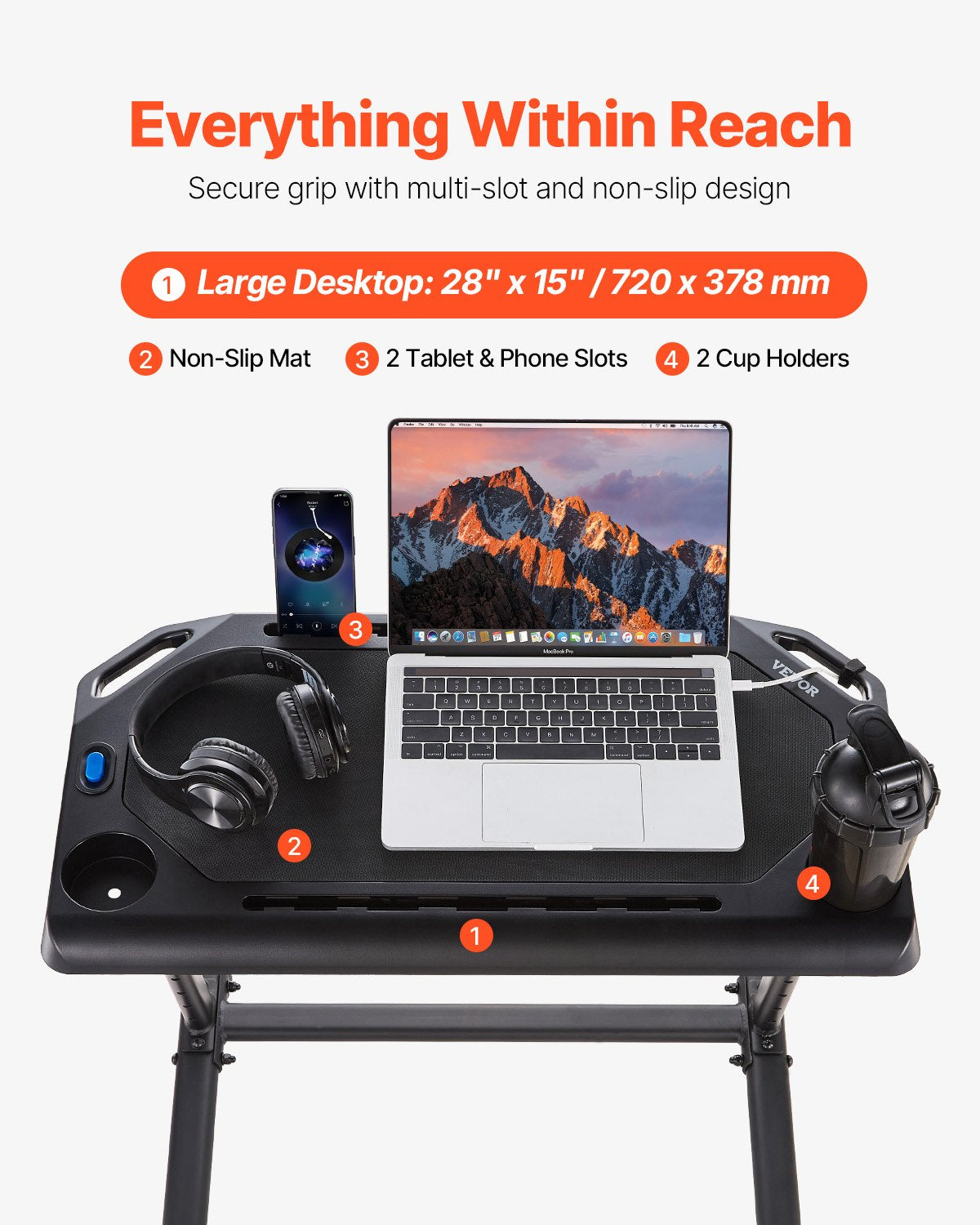 VEVOR Mobile Cycling Desk Foldable Bike Trainer Fitness Desk with Lockable Wheel