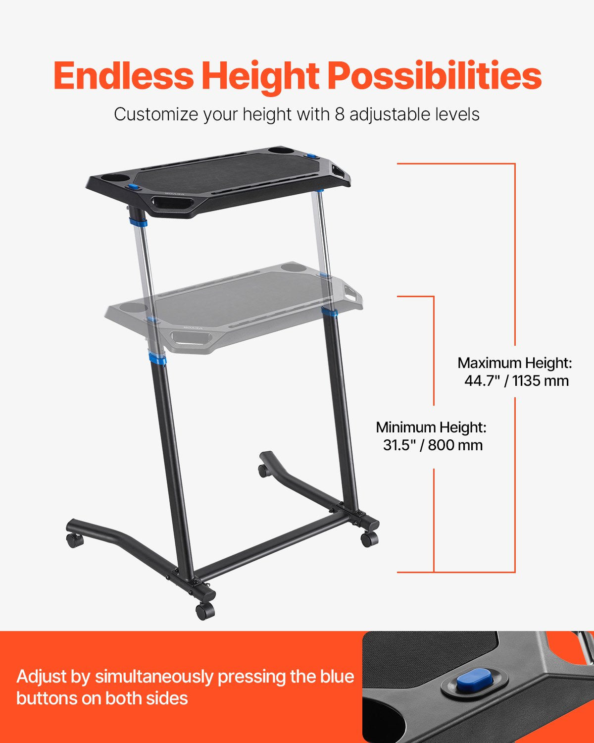 VEVOR Mobile Cycling Desk Foldable Bike Trainer Fitness Desk with Lockable Wheel