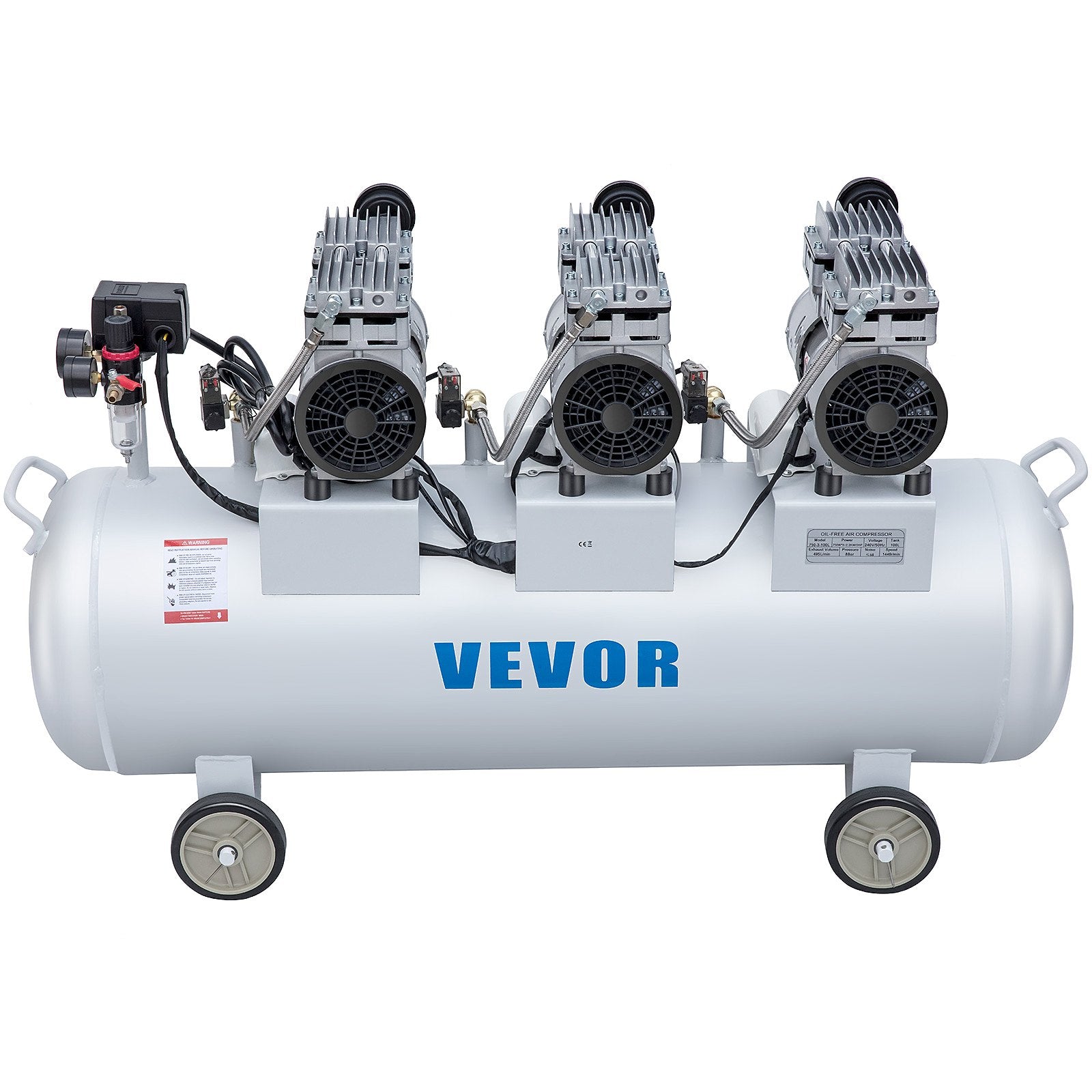 VEVOR Oil Free Air Compressor Air Compressor Tank 100L 3HP Ultra Silent Inflator
