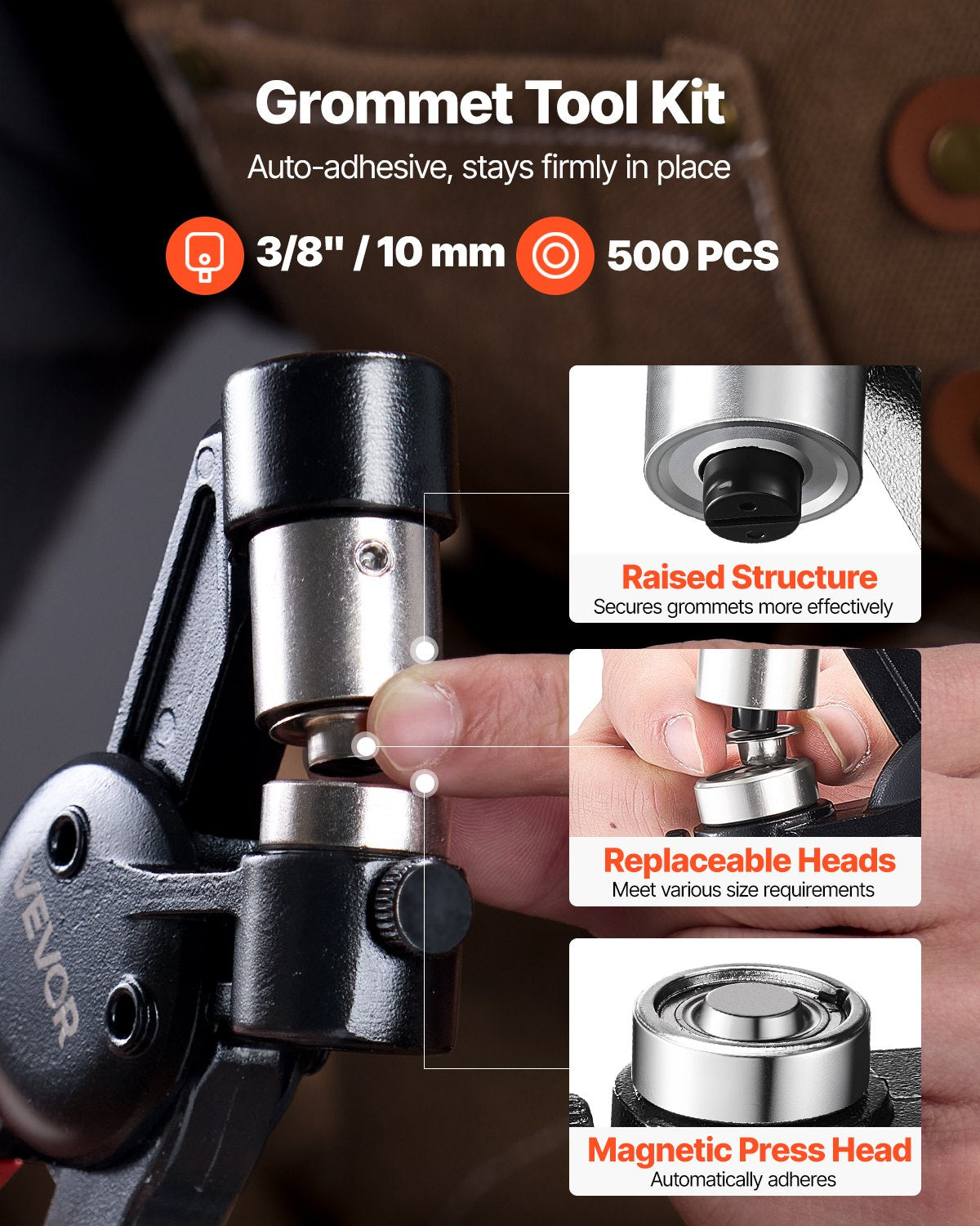 VEVOR Grommet Tool Kit 500 PCS 10 mm Metal Eyelets Grommets in Gold and Silver