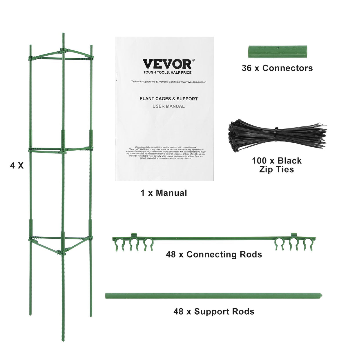 VEVOR 4 Packs Tomato Cages for Garden 1620 mm Tomato Plant Stakes Support Cage