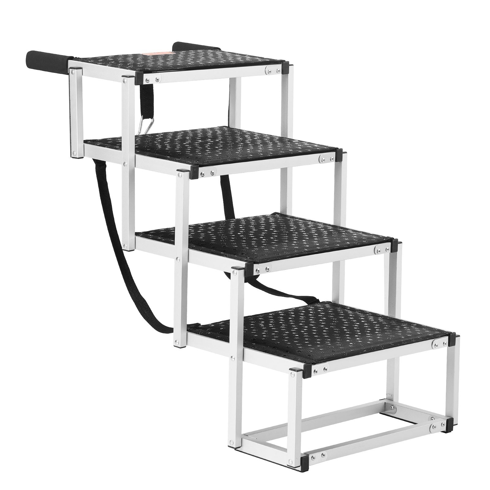 VEVOR Dog Stair for Cars 4-step Folding Dog Steps Aluminum Loads up to 150 lbs, Foldable 24-25.4 in Adjustable Height