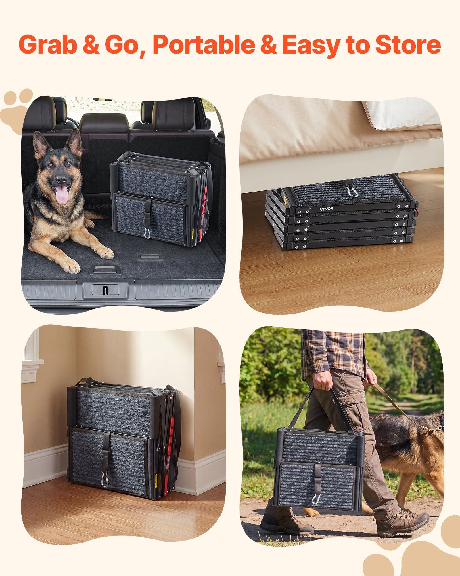 Dog Stairs for Car, 5 Steps Extra Wide Foldable Dog Ramp for Large Dogs with Non-Slip Rug Surface, Portable Lightweight Pet Ladder for Car, SUV, Truck, High Beds, Sofas, Support up to 91 kg