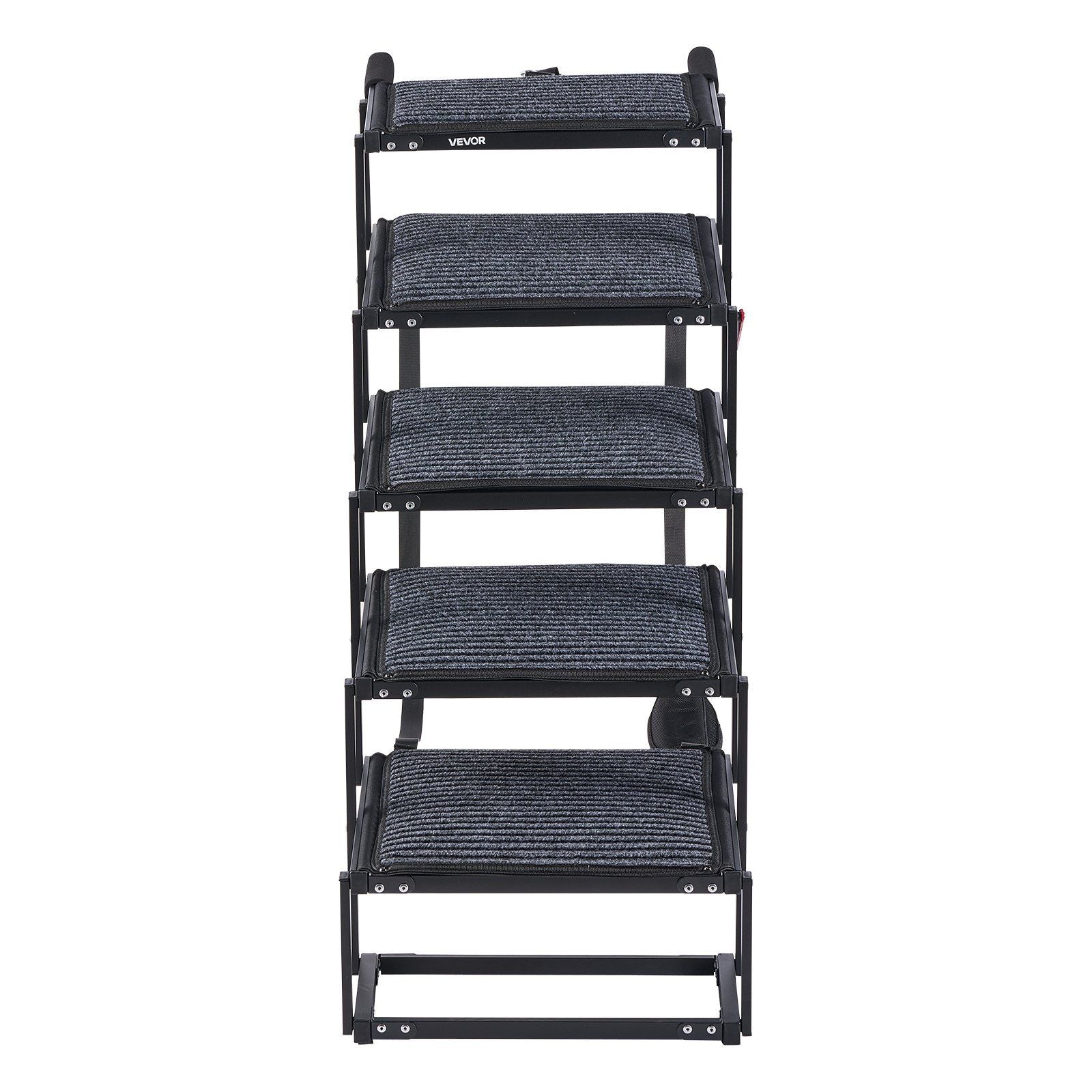 Dog Stairs for Car, 5 Steps Extra Wide Foldable Dog Ramp for Large Dogs with Non-Slip Rug Surface, Portable Lightweight Pet Ladder for Car, SUV, Truck, High Beds, Sofas, Support up to 91 kg