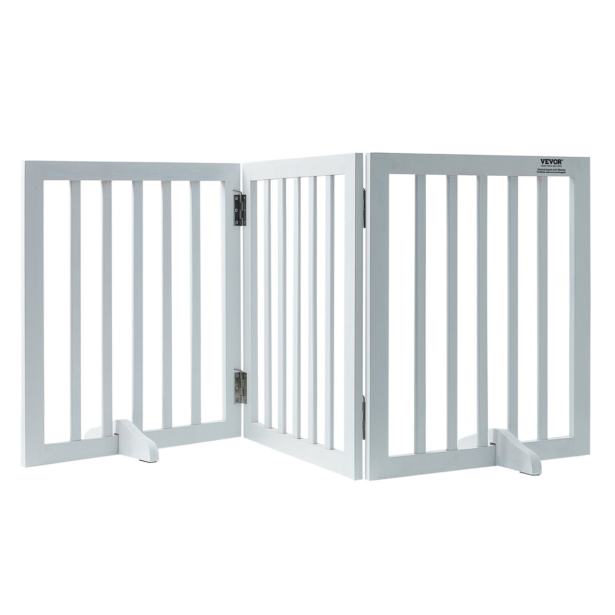 VEVOR Free Standing Dog Gate, 24&quot; H x 60&quot; W Freestanding Pet Gate, 3 Panels Foldable Dog Gate for Wide and Narrow Passageways, Expandable Dog Barrier with Silent Foot Support for Indoor, White