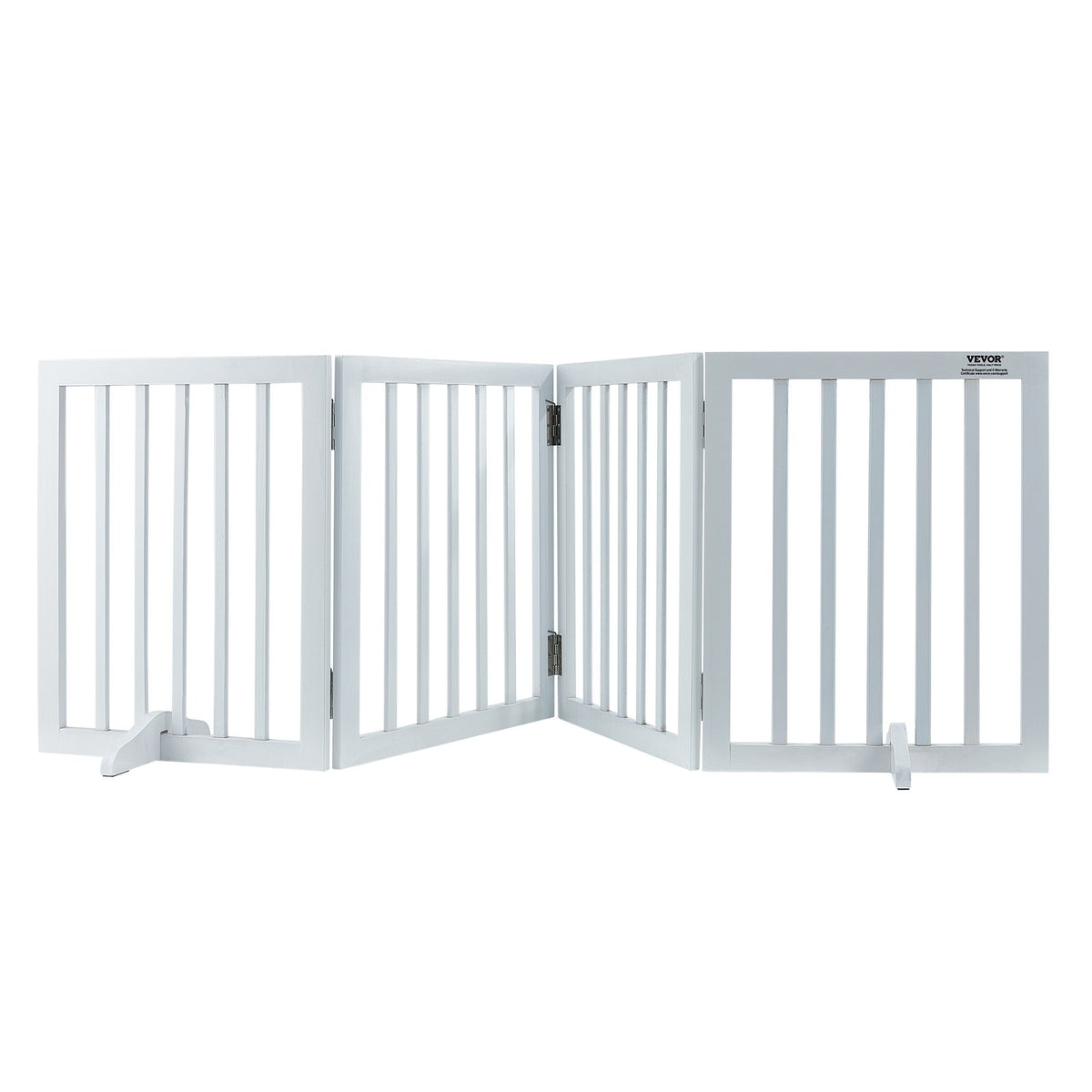 VEVOR Free Standing Dog Gate, 24&quot; H x 80.3&quot; W Freestanding Pet Gate, 4 Panels Foldable Dog Gate for Wide and Narrow Passageways, Expandable Dog Barrier with Silent Foot Support for Indoor, White