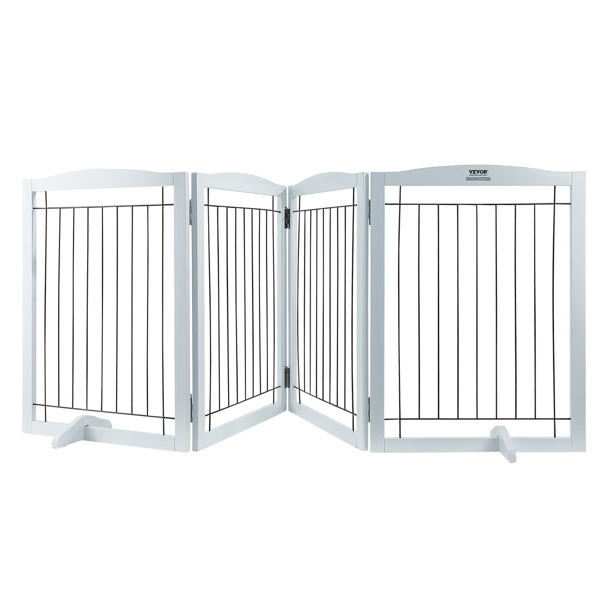 VEVOR Free Standing Dog Gate, 32&quot; H x 96.5&quot; W Freestanding Pet Gate, 4 Panels Foldable Dog Gate for Wide and Narrow Passageways, Expandable Dog Barrier with Silent Foot Support for Indoor, White
