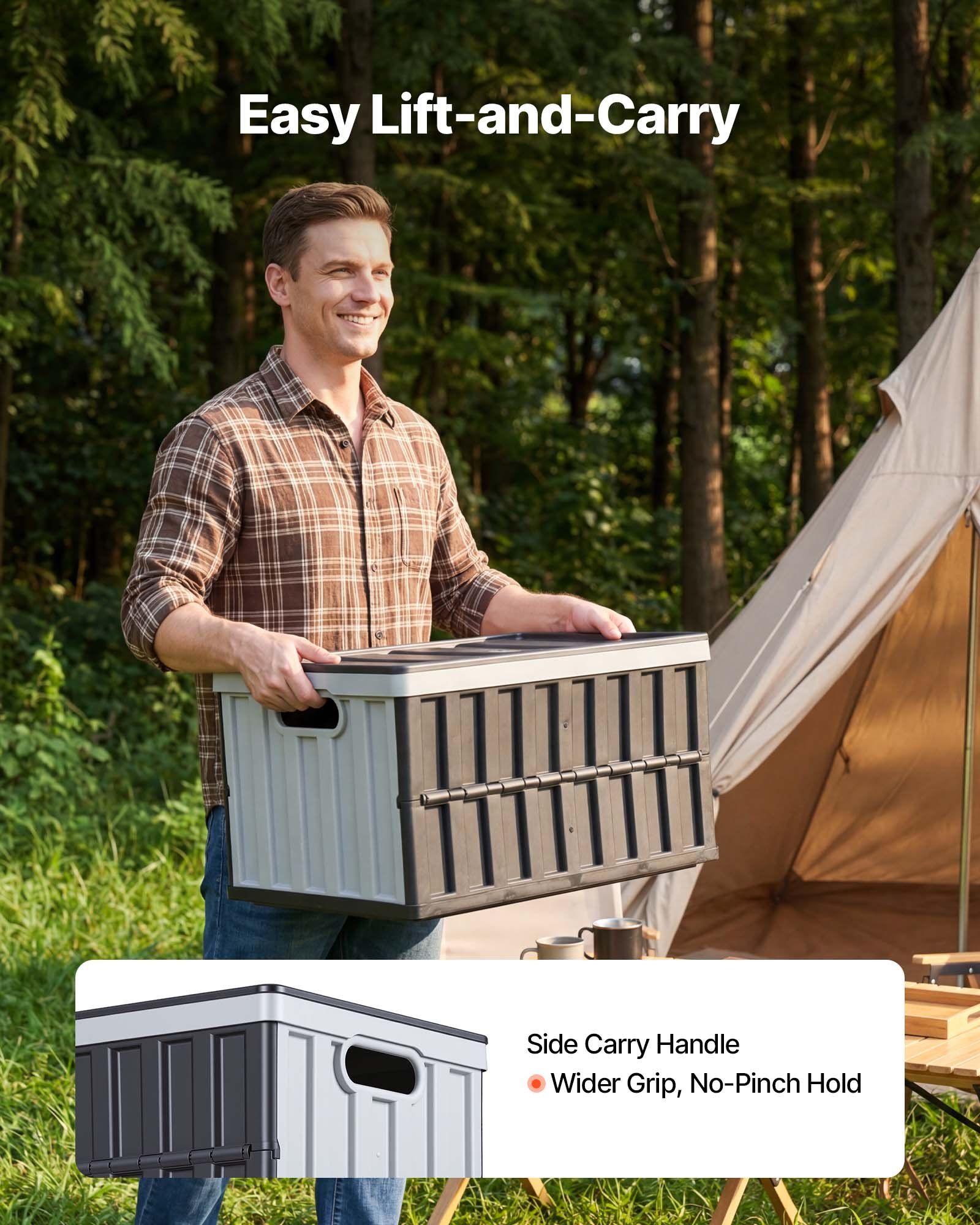 Plastic Collapsible Storage Bins with Lids, 65L 2 Packs, Stackable Folding Storage Crates with Handles, Holds 38 kg Per Bin, Heavy Duty Containers, Space-Saving Baskets, for Home Organizing