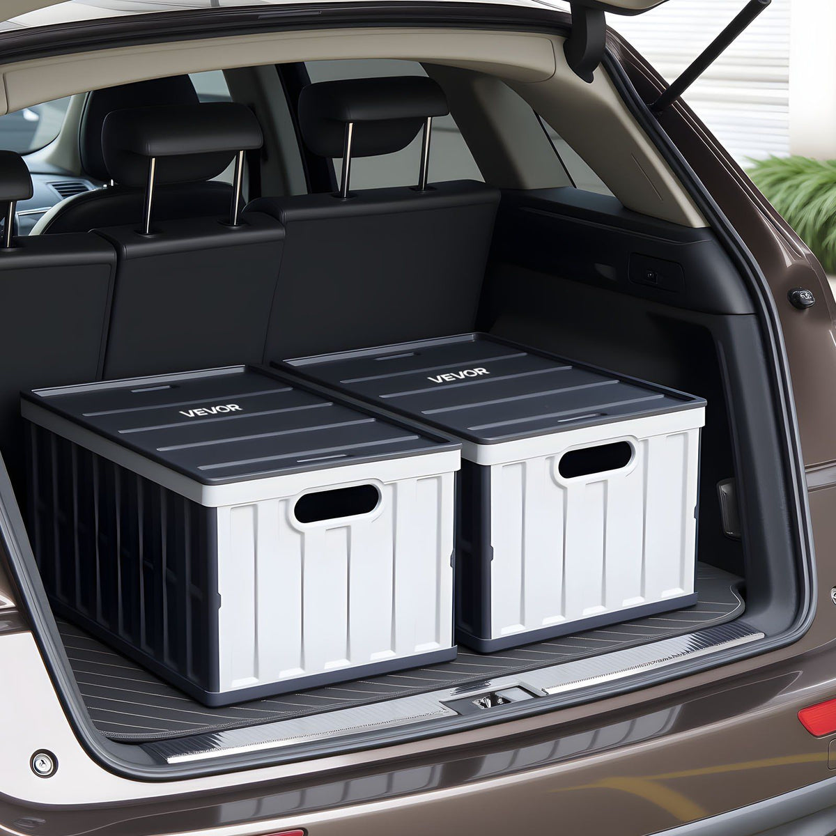 Plastic Collapsible Storage Bins with Lids, 65L 2 Packs, Stackable Folding Storage Crates with Handles, Holds 38 kg Per Bin, Heavy Duty Containers, Space-Saving Baskets, for Home Organizing