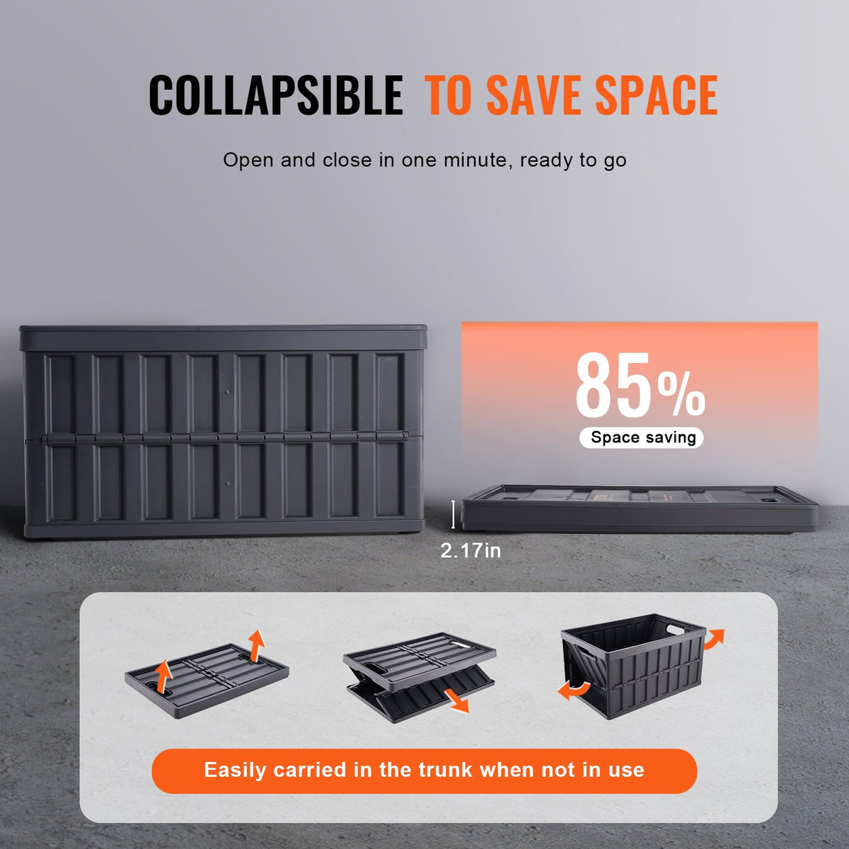 VEVOR Collapsible Storage Bins with Lids, 65L 3 Packs, Folding Plastic Stackable Utility Crates with Handles, Large Heavy Duty Containers for Clothes, Toys, Books, Snack, Shoes, and Grocery Organizing