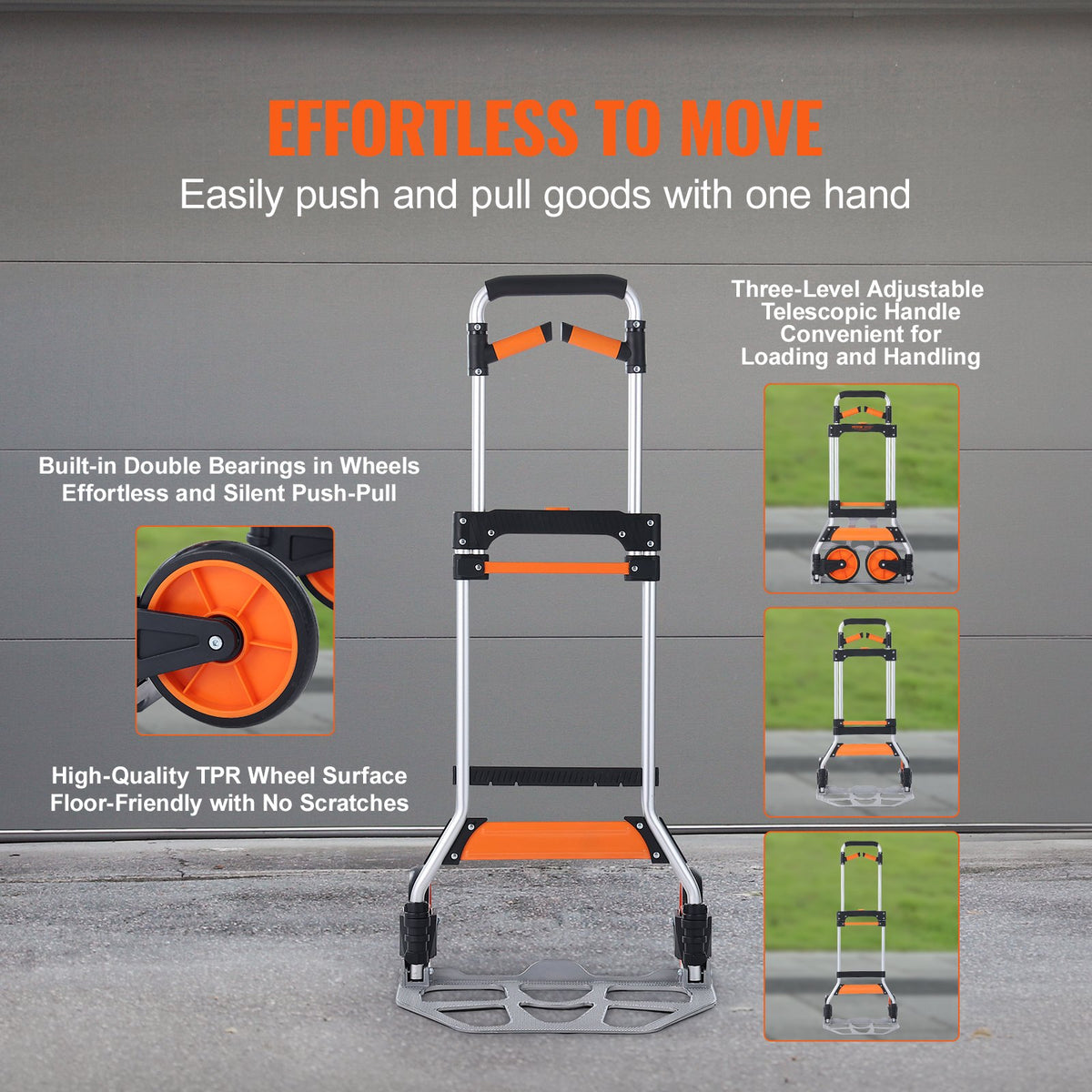 VEVOR Folding Hand Truck, 140 kg Load Capacity, Aluminum Portable Cart, Convertible Hand Truck and Dolly with Telescoping Handle and PP+TPR Wheels, Ultra Lightweight Super Strong for Moving Warehouse