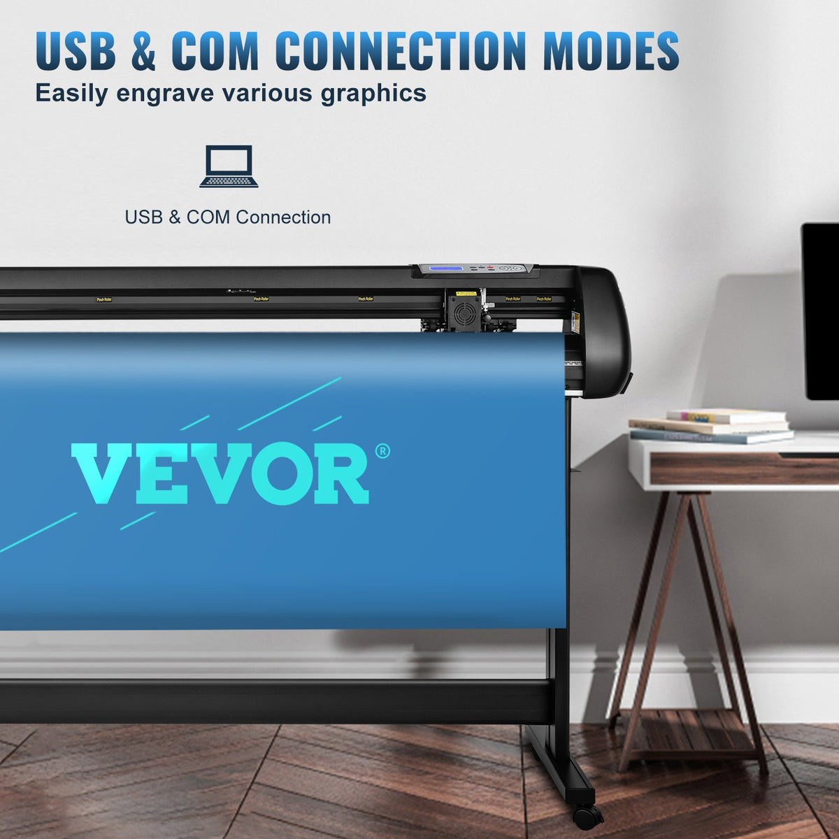 VEVOR Vinyl Cutter, 53inch Vinyl Cutter Plotter with Stand, Adjustable Speed Force for Sign Making Vinyl Plotter, SignMaster Software Vinyl Tape Tools Vinyl Printer Available with COM/USB/Bluetooth