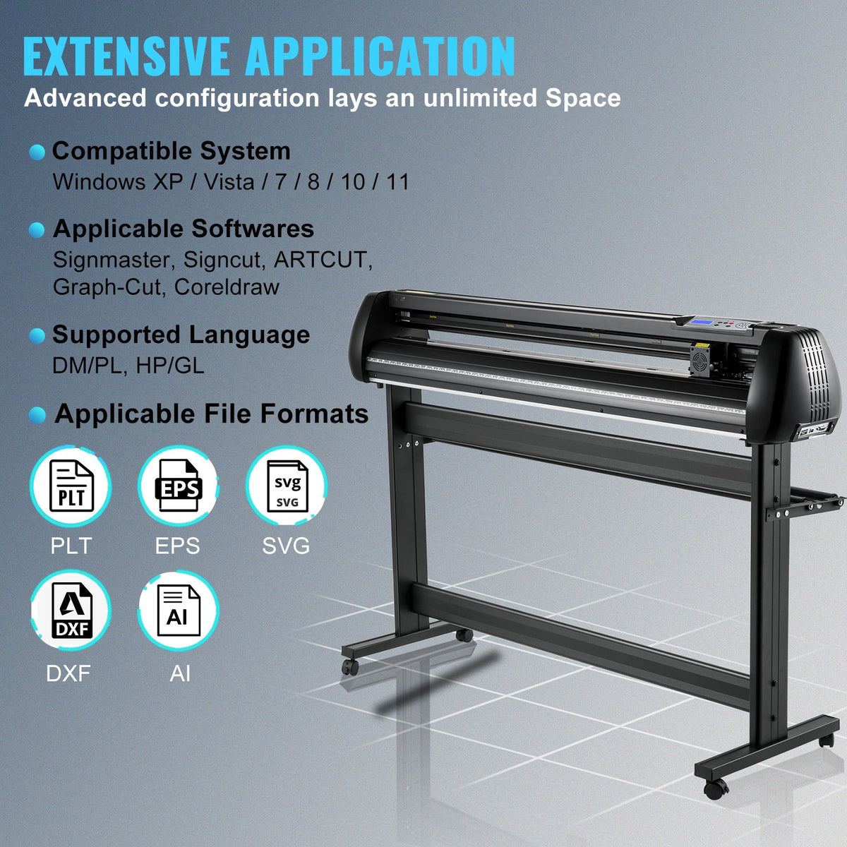 VEVOR Vinyl Cutter, 53inch Vinyl Cutter Plotter with Stand, Adjustable Speed Force for Sign Making Vinyl Plotter, SignMaster Software Vinyl Tape Tools Vinyl Printer Available with COM/USB/Bluetooth