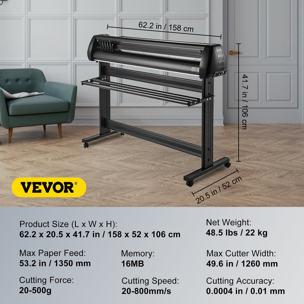 VEVOR Vinyl Cutter, 53inch Vinyl Cutter Plotter with Stand, Adjustable Speed Force for Sign Making Vinyl Plotter, SignMaster Software Vinyl Tape Tools Vinyl Printer Available with COM/USB/Bluetooth