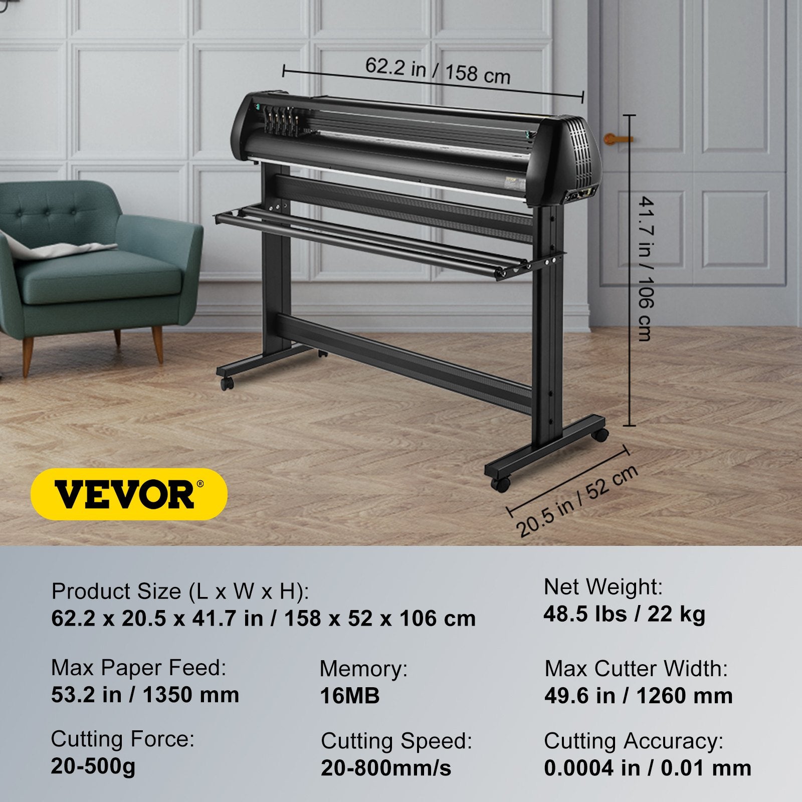 VEVOR Vinyl Cutter, 53inch Vinyl Cutter Plotter with Stand, Adjustable Speed Force for Sign Making Vinyl Plotter, SignMaster Software Vinyl Tape Tools Vinyl Printer Available with COM/USB/Bluetooth