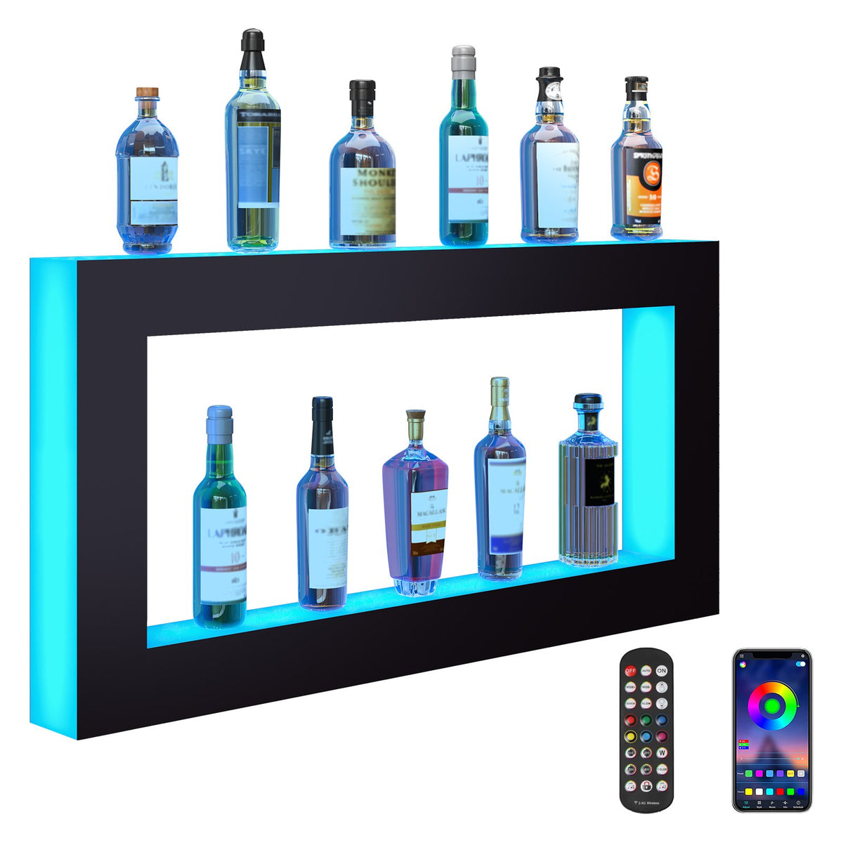 VEVOR LED Lighted Liquor Bottle Display Bar Shelf RF &amp; App Control 1210 mm