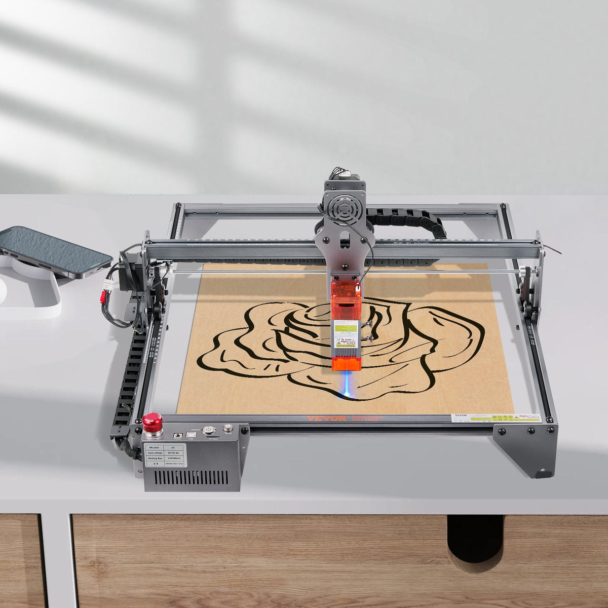 VEVOR Laser Engraver, 5W Output Laser Engraving Machine, 16.1" x 15.7" Large Working Area, 10000mm/min Movement Speed, Compressed Spot with Eye Protection, Laser Cutter for Wood, Metal, Acrylic