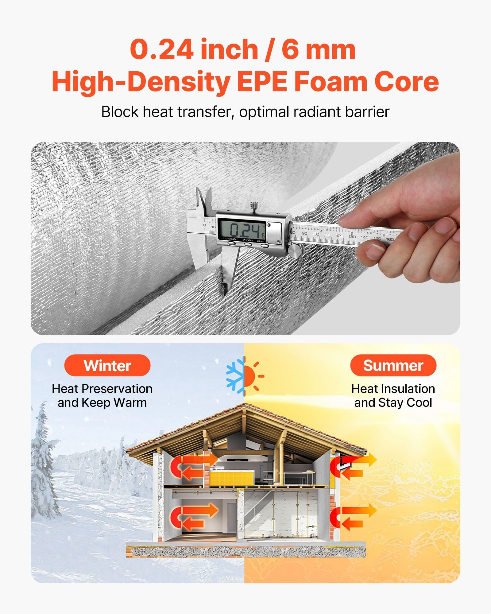 Reflective Insulation Roll, 2 Car Garage Door Thermal Insulation Kit, 6mm 5.49 m x 0.61 m, 4 Rolls Aluminum Foil EPE Foam Core Radiant Barrier, White PE Film Heat Shield for Garage Doors