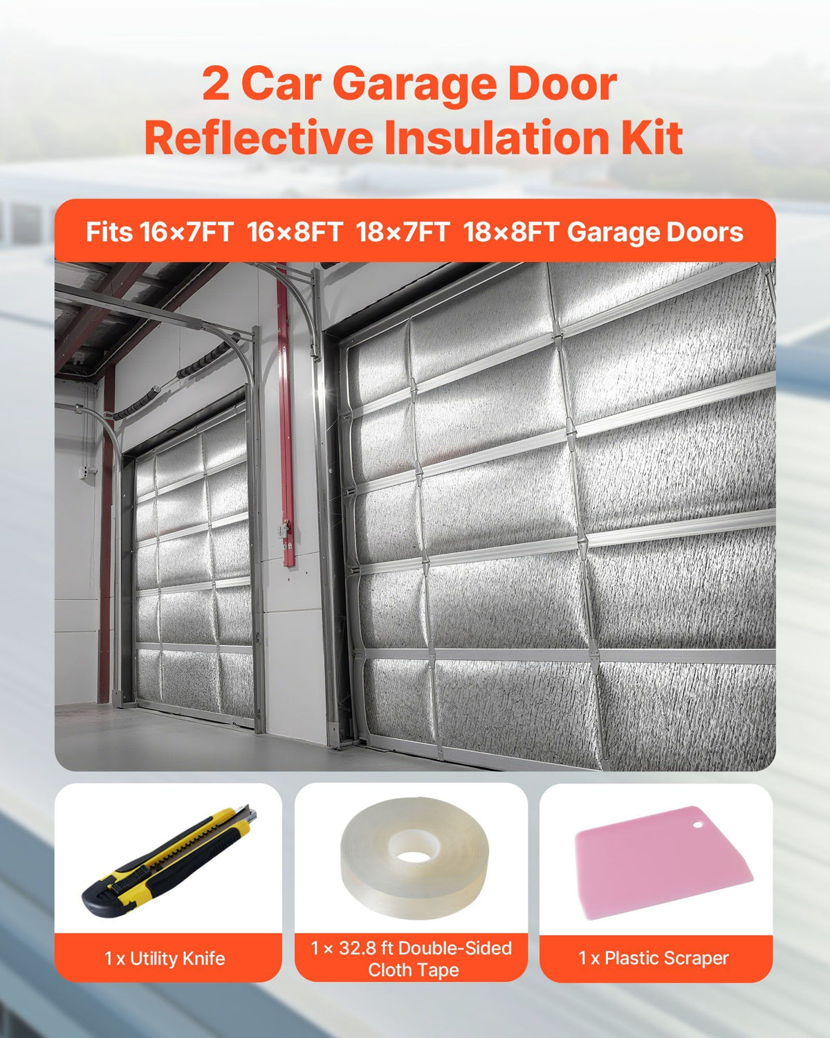 Reflective Insulation Roll, 2 Car Garage Door Thermal Insulation Kit, 6mm 5.49 m x 0.61 m, 4 Rolls Aluminum Foil EPE Foam Core Radiant Barrier, White PE Film Heat Shield for Garage Doors