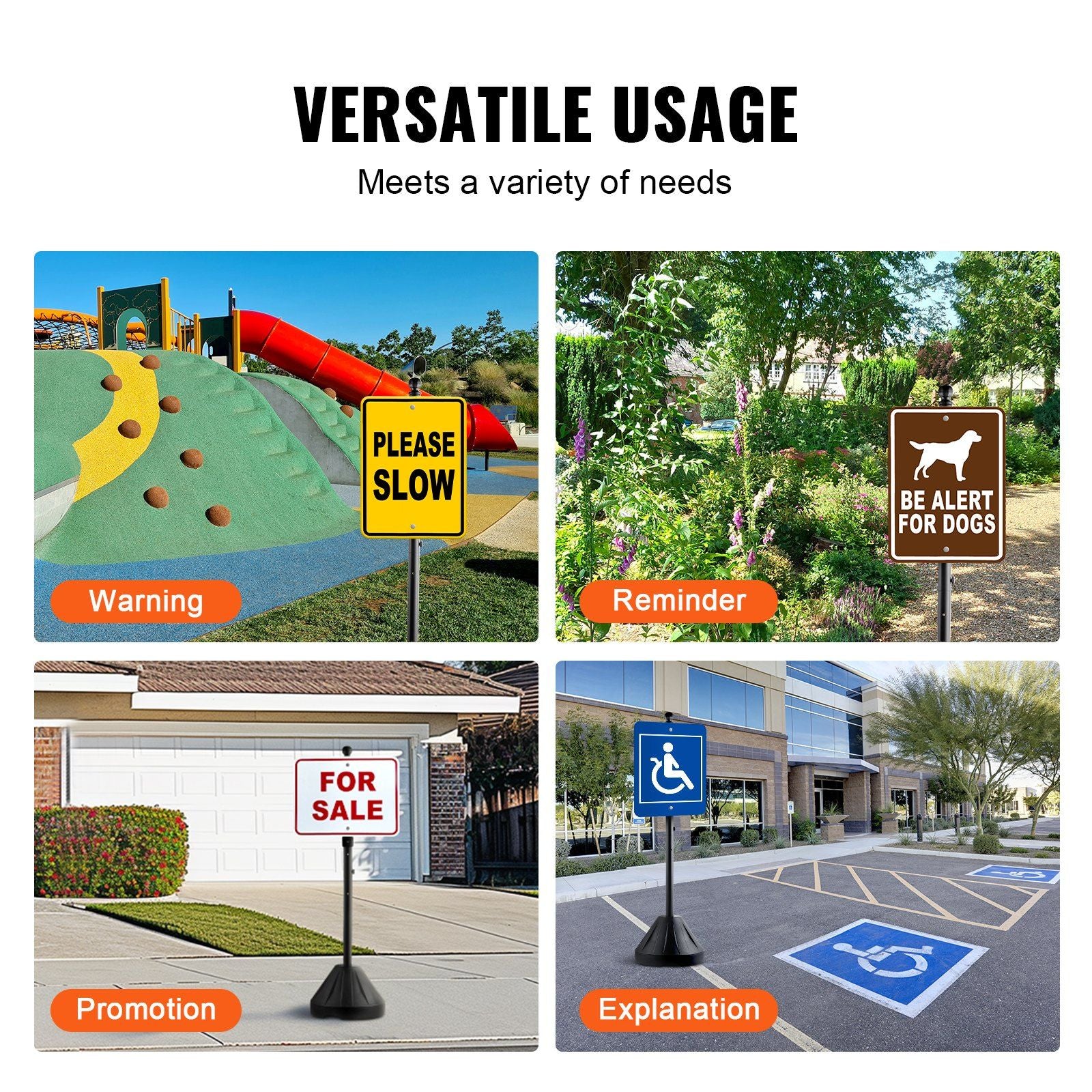 Portable Sign Post, 5 ft Cast Iron Sign Post Holder with Hard Plastic Base & Wheels,  Movable Parking Sign Stand for No Parking Street Signs, Handicap Parking Sign,  with Base, Bolts Nuts, Black