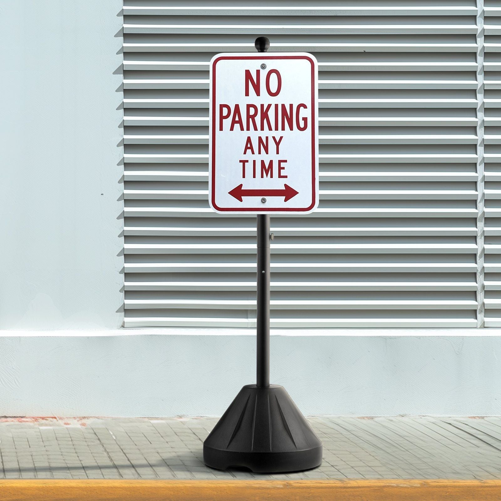 Portable Sign Post, 5 ft Cast Iron Sign Post Holder with Hard Plastic Base & Wheels,  Movable Parking Sign Stand for No Parking Street Signs, Handicap Parking Sign,  with Base, Bolts Nuts, Black
